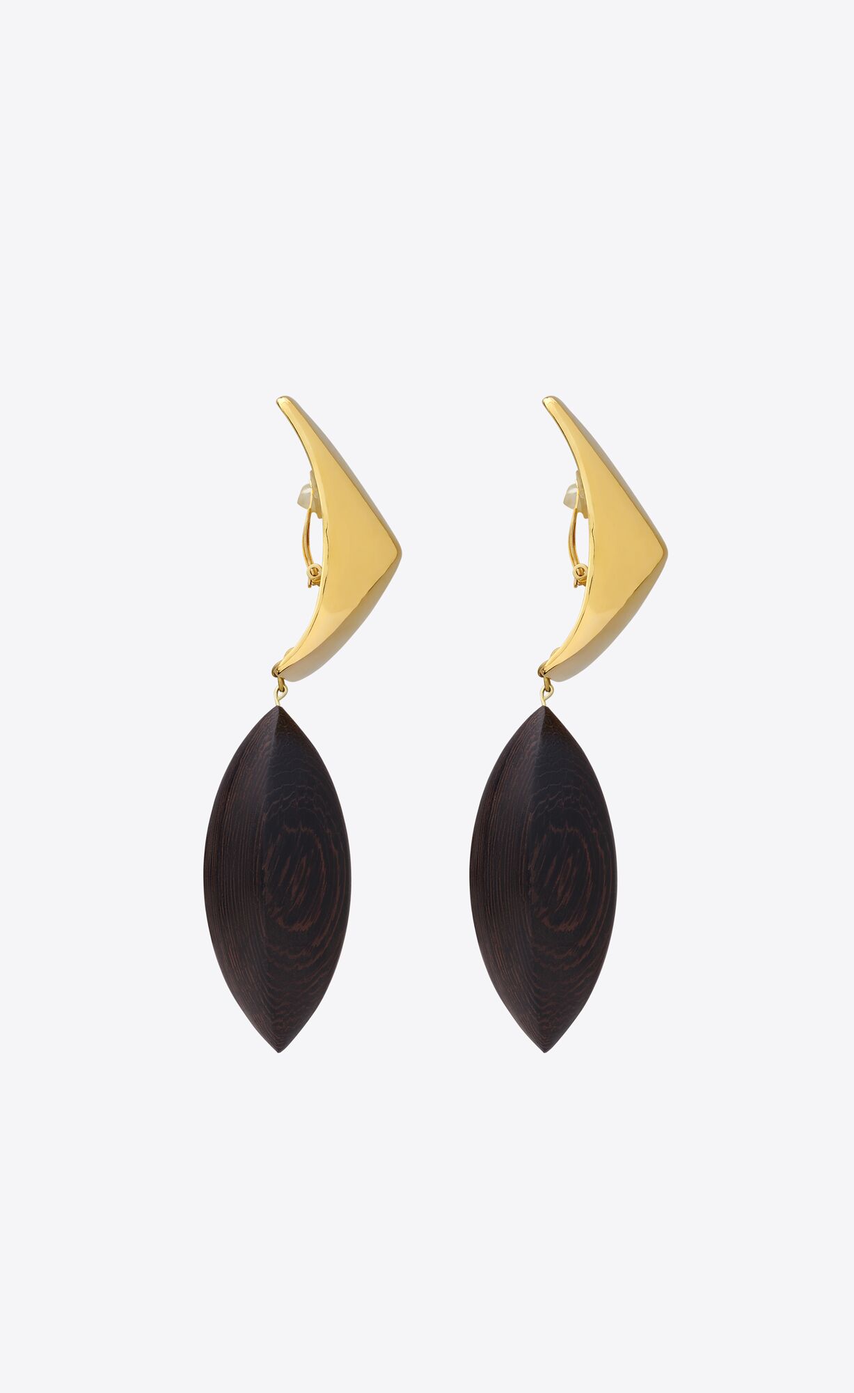 YSL Pyramid Earrings In Wood And Metal Hnede Zlate | 70681-IMUW