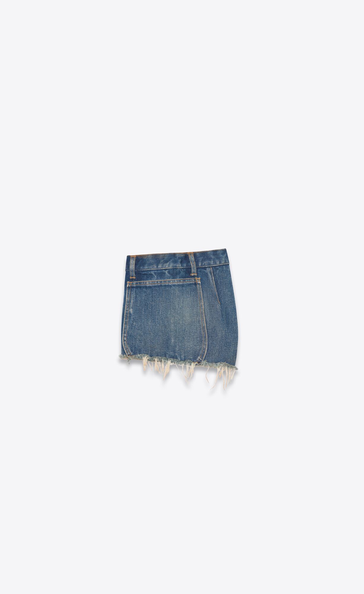 YSL Raw-edge Shorts Indigo Modre | 97860-KRWY