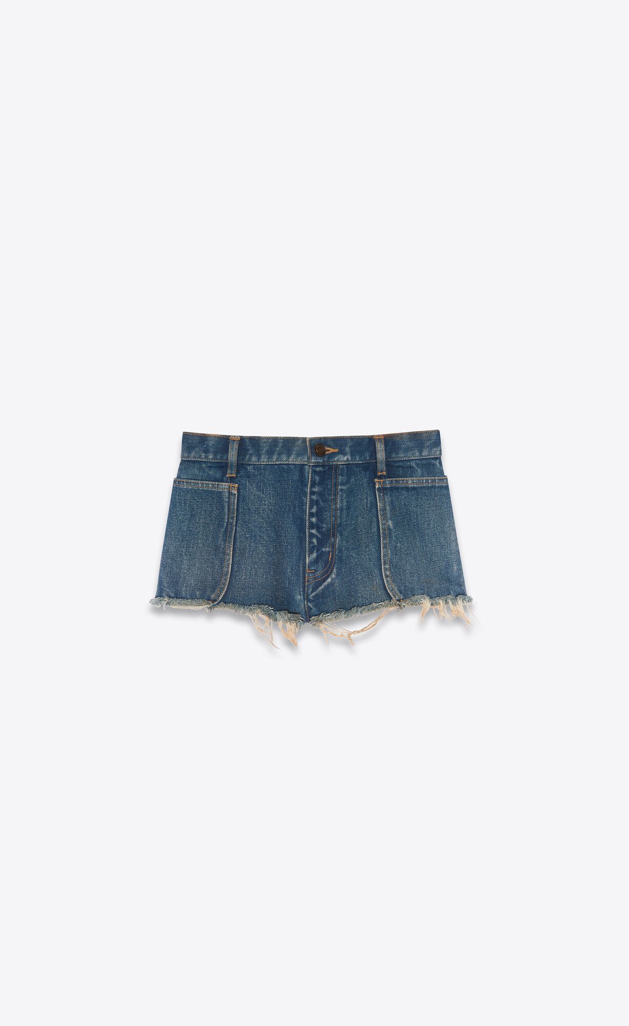 YSL Raw-edge Shorts Indigo Modre | 97860-KRWY