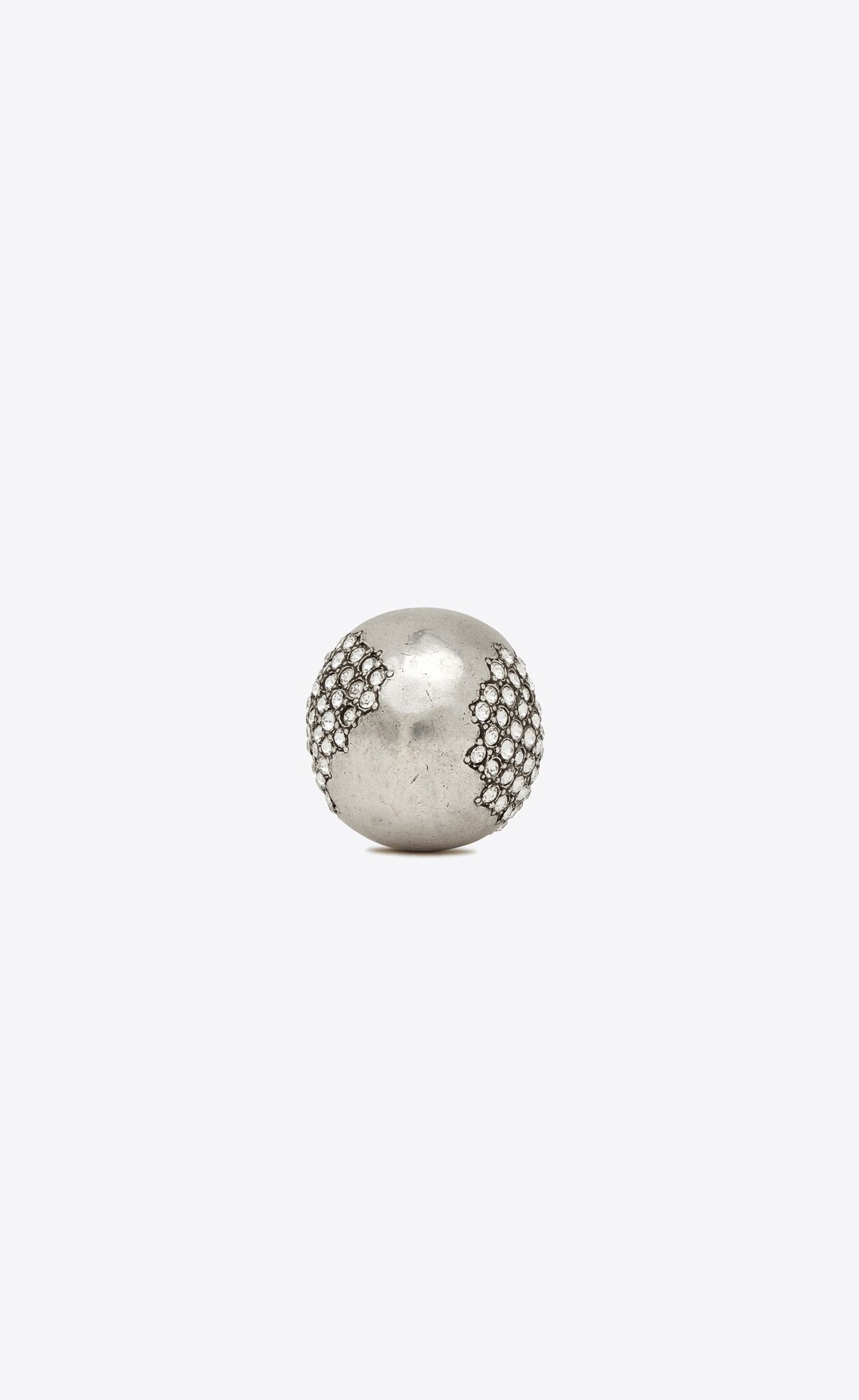 YSL Rhinestone Edge Egg Ring In Metal Palladium And Crystal | 75180-XMTA