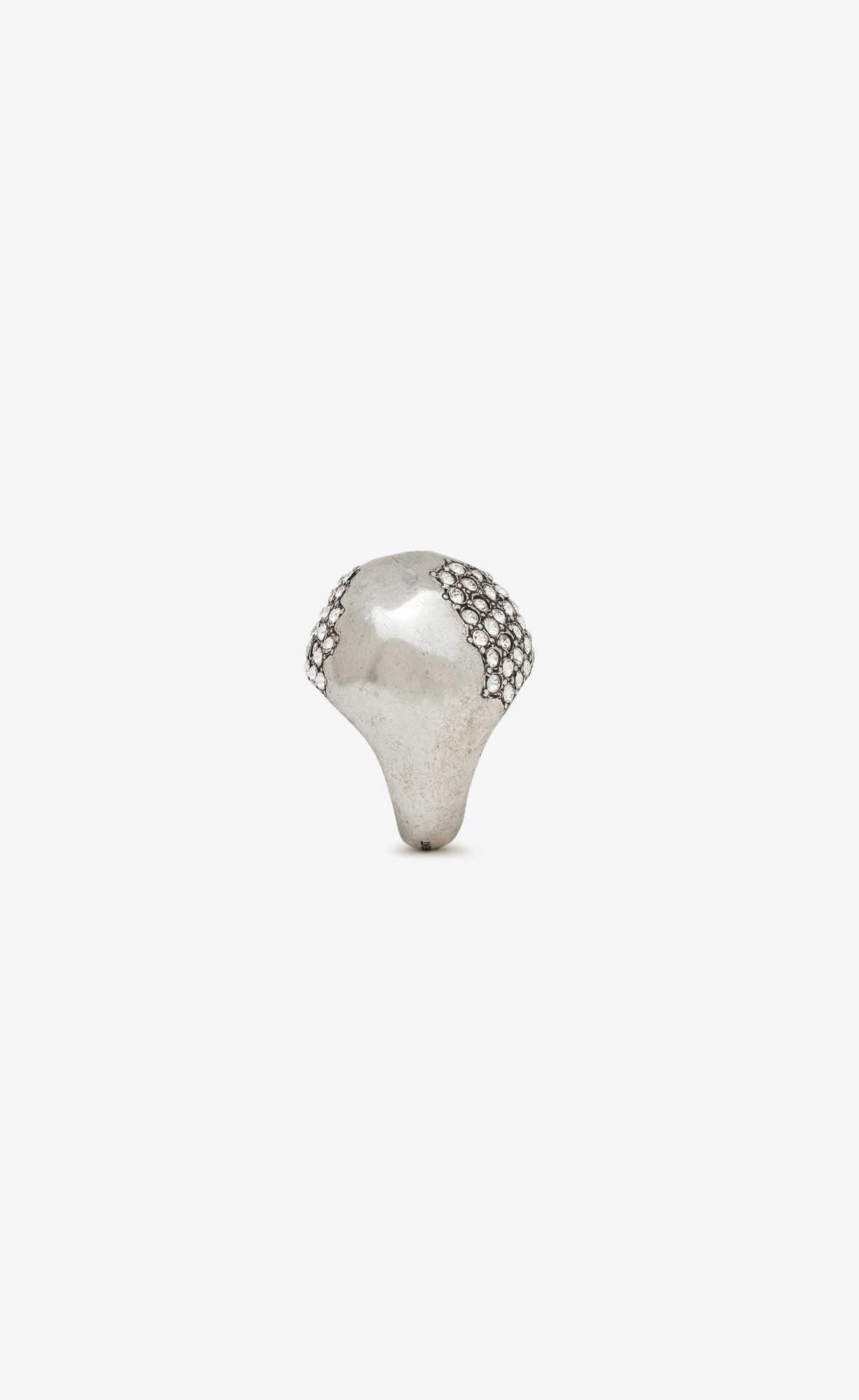 YSL Rhinestone Edge Egg Ring In Metal Palladium And Crystal | 75180-XMTA