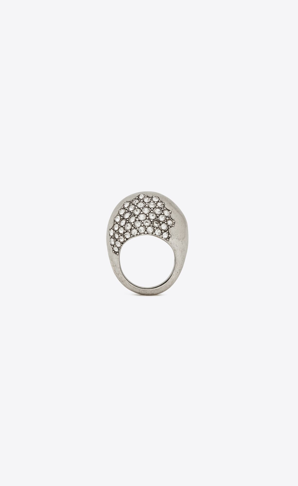 YSL Rhinestone Edge Egg Ring In Metal Palladium And Crystal | 75180-XMTA