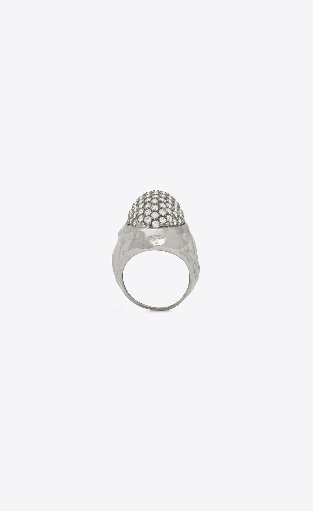 YSL Rhinestone Egg Ring In Metal Strieborne | 07286-YNPC