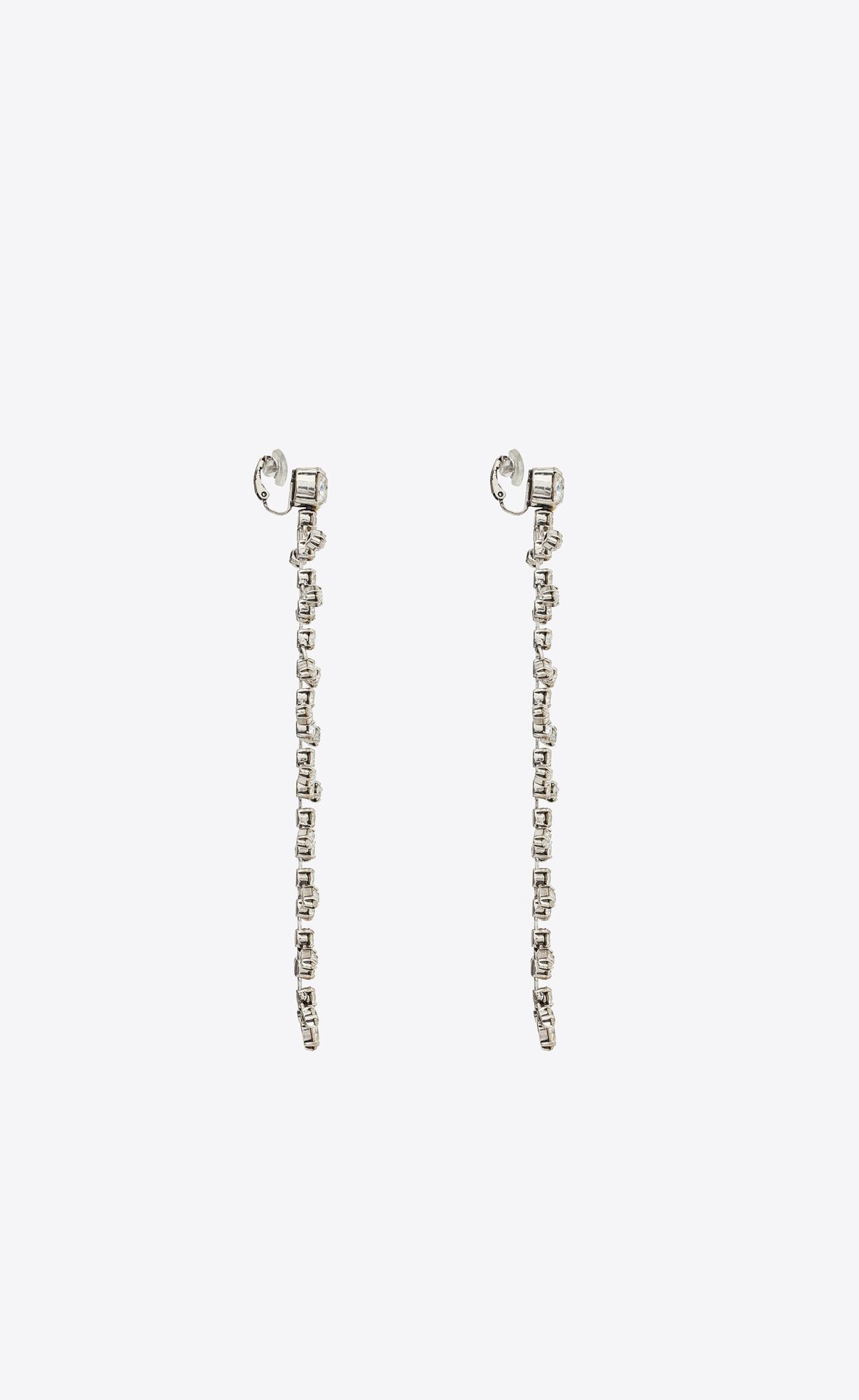 YSL Rhinestone Fish Bone Drop Earrings In Metal Strieborne | 75819-KJAD