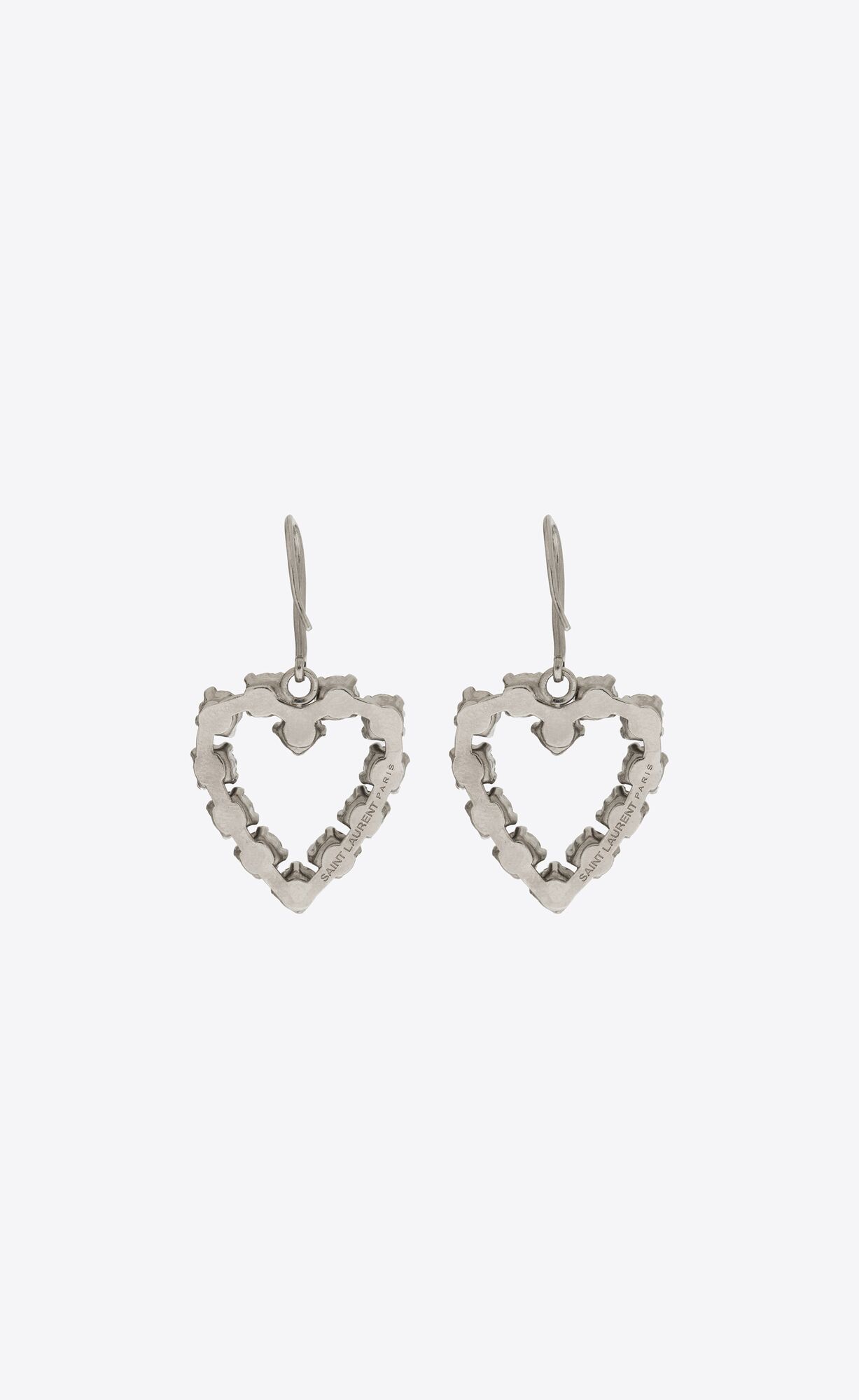 YSL Rhinestone Open Heart Earrings In Metal Strieborne | 07341-SYZT