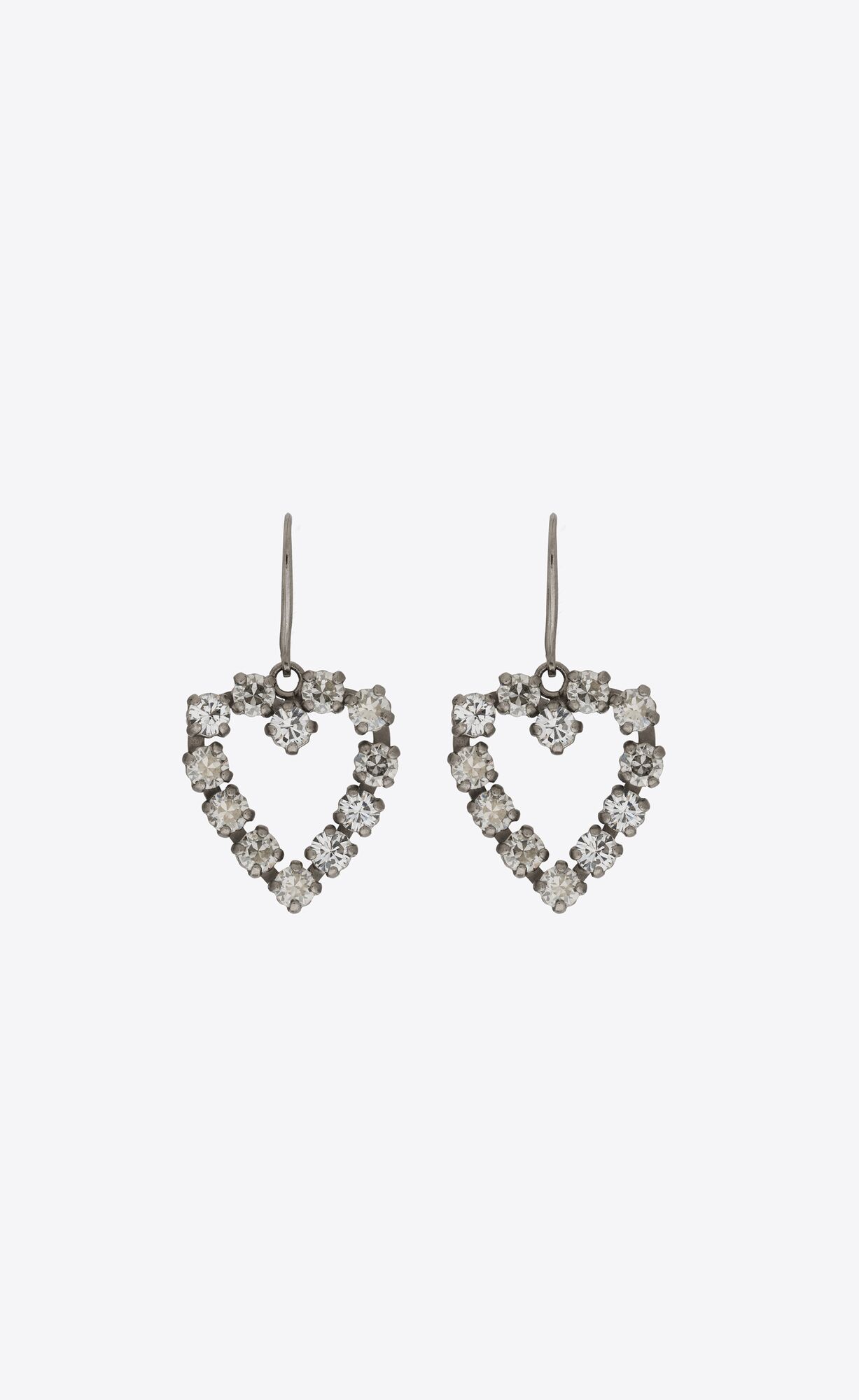 YSL Rhinestone Open Heart Earrings In Metal Strieborne | 07341-SYZT