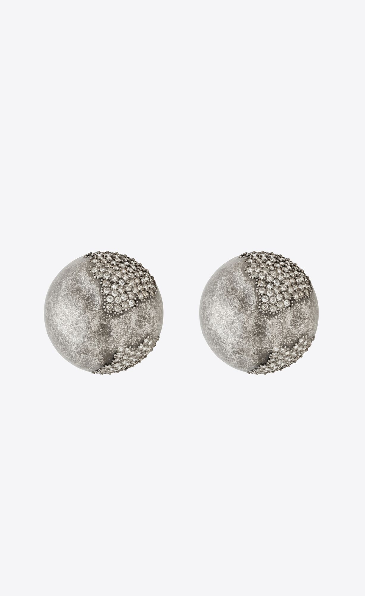 YSL Rhinestone Sphere Earrings In Metal Strieborne | 01467-OCKM