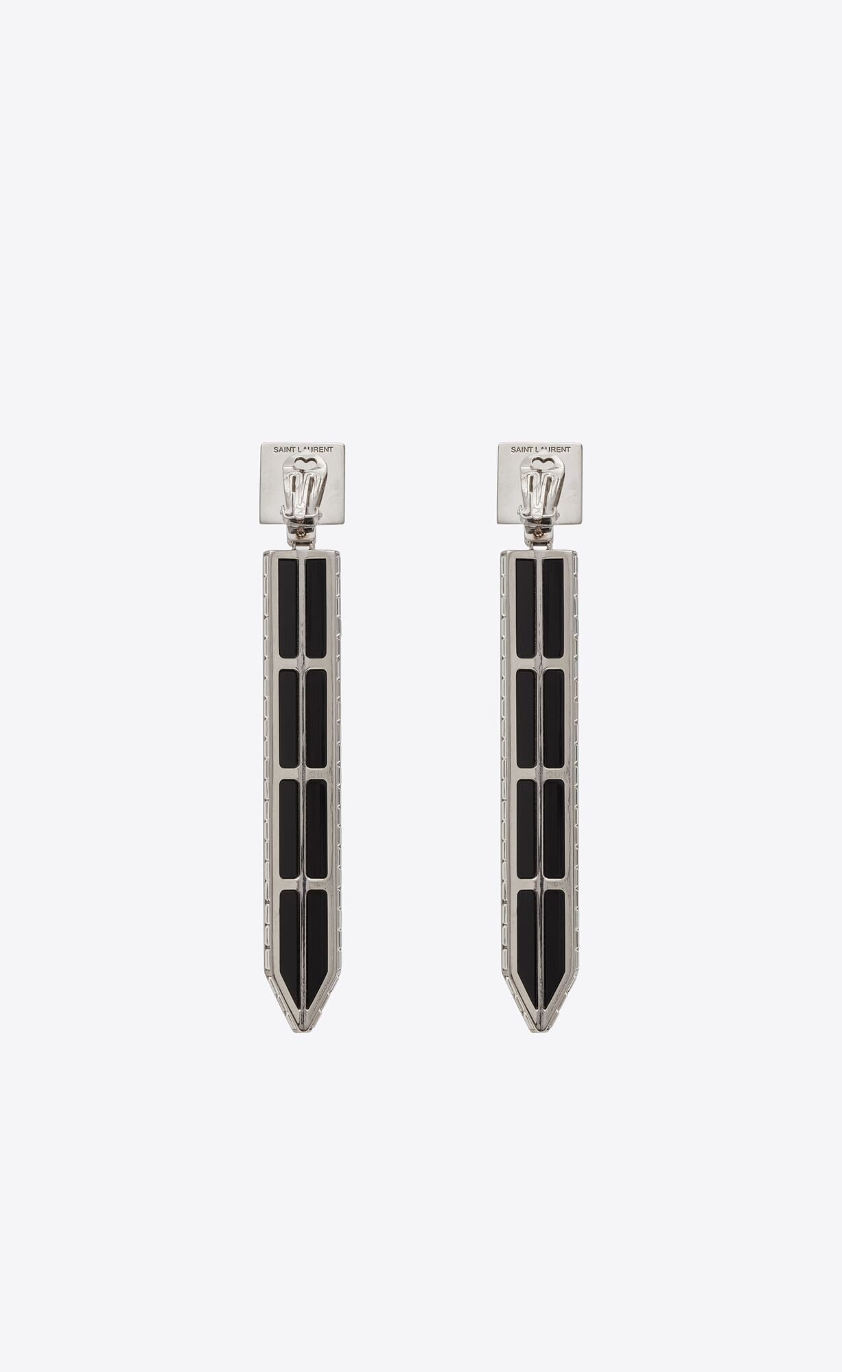 YSL Rhinestone Square And Spike Earrings In Metal And Resin Strieborne Čierne | 06135-ERUP