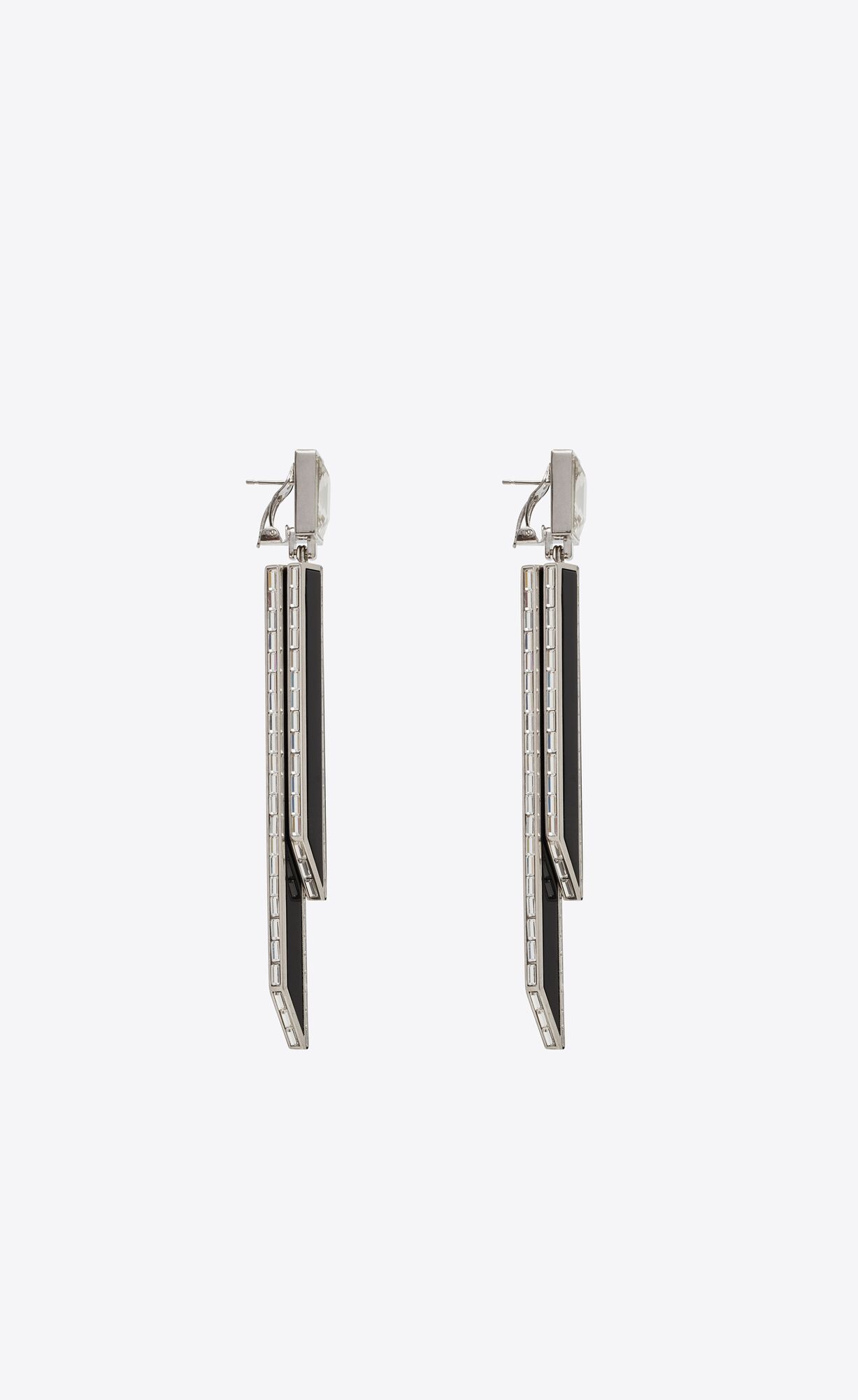 YSL Rhinestone Square And Spike Earrings In Metal And Resin Strieborne Čierne | 06135-ERUP