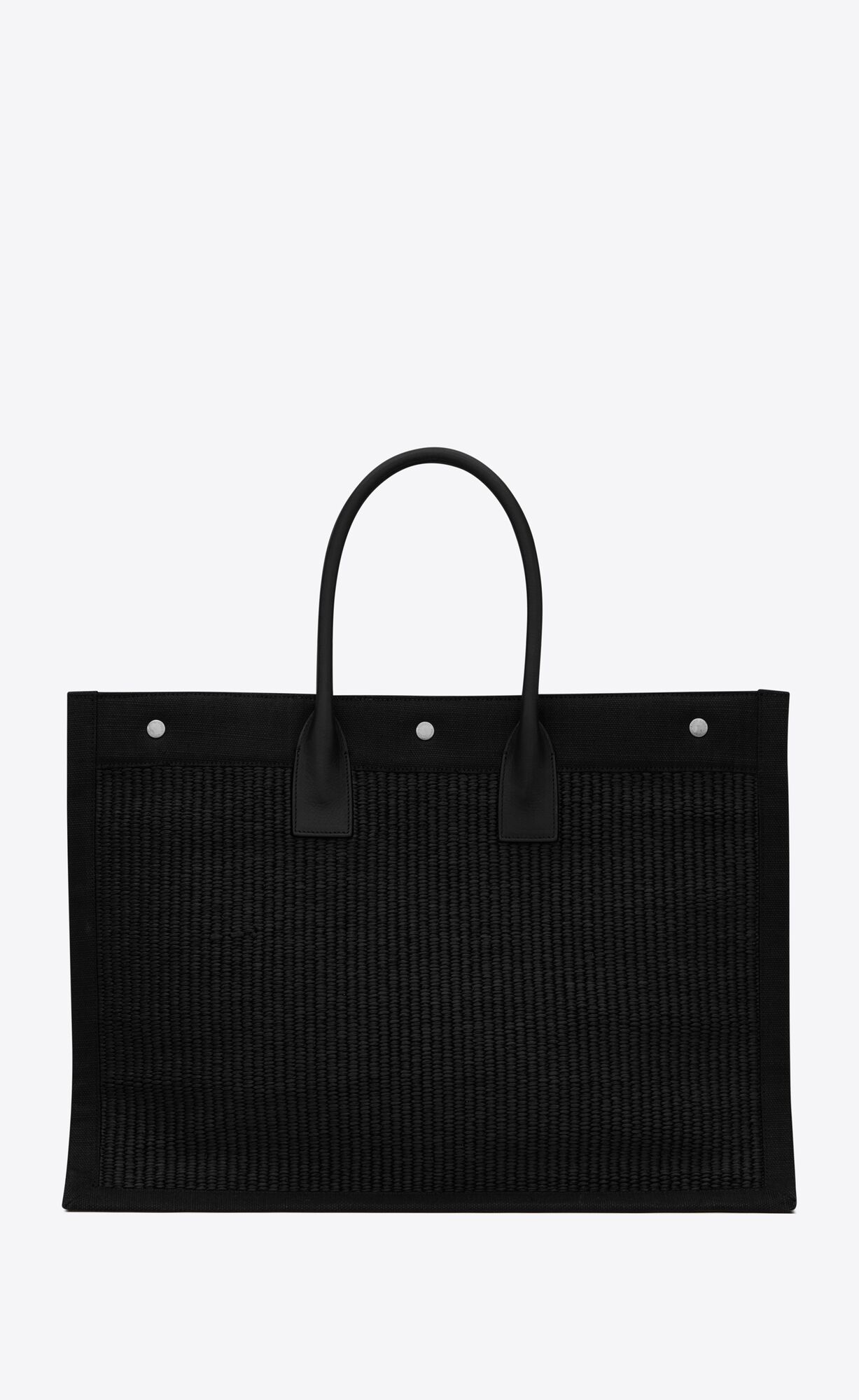 YSL Rive Gauche Large Tote Bag In Embroidered Raffia And Kozene Noir | 79641-NBIR