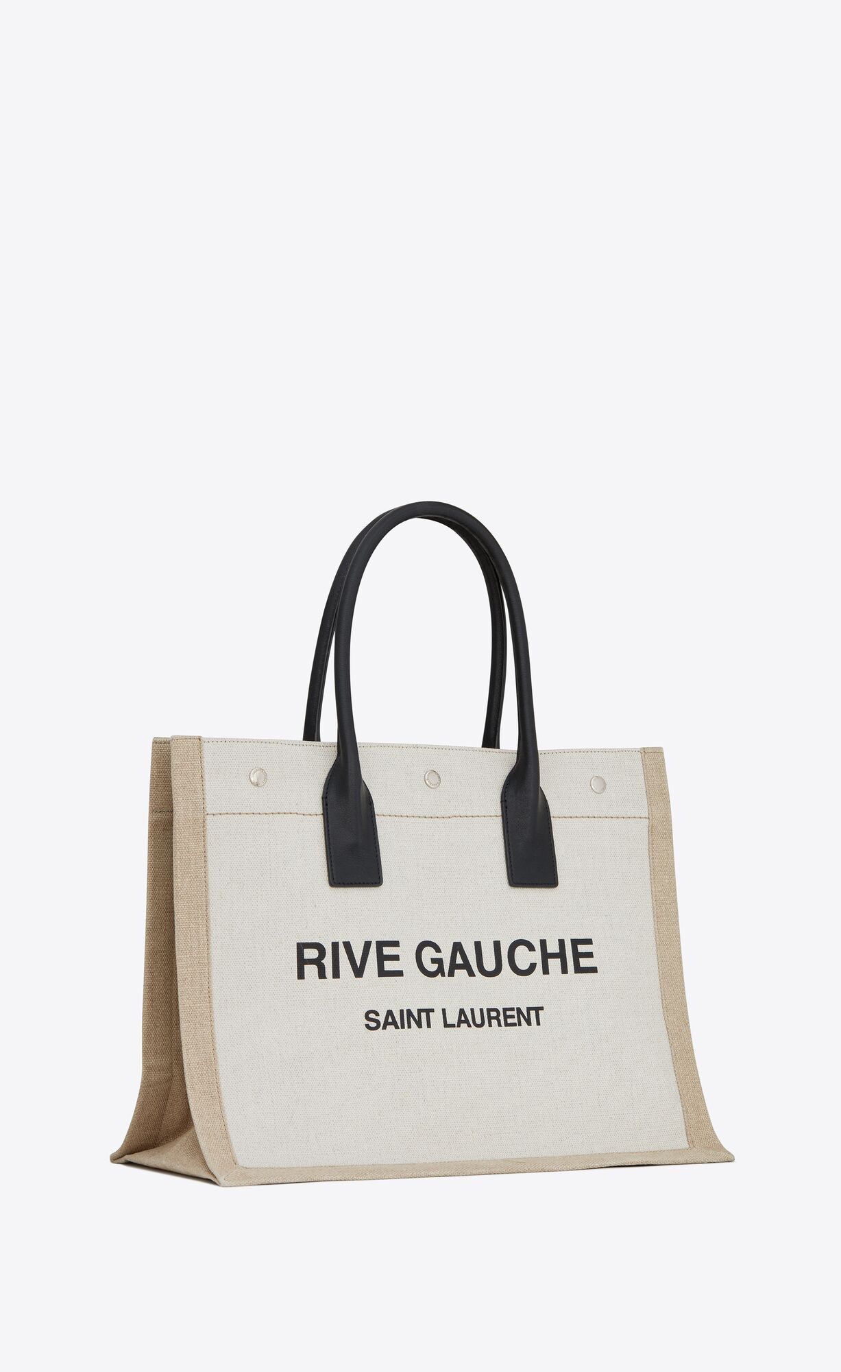 YSL Rive Gauche Small Tote Bag In Linen And Kozene Čierne Béžové Čierne | 03274-SCPO