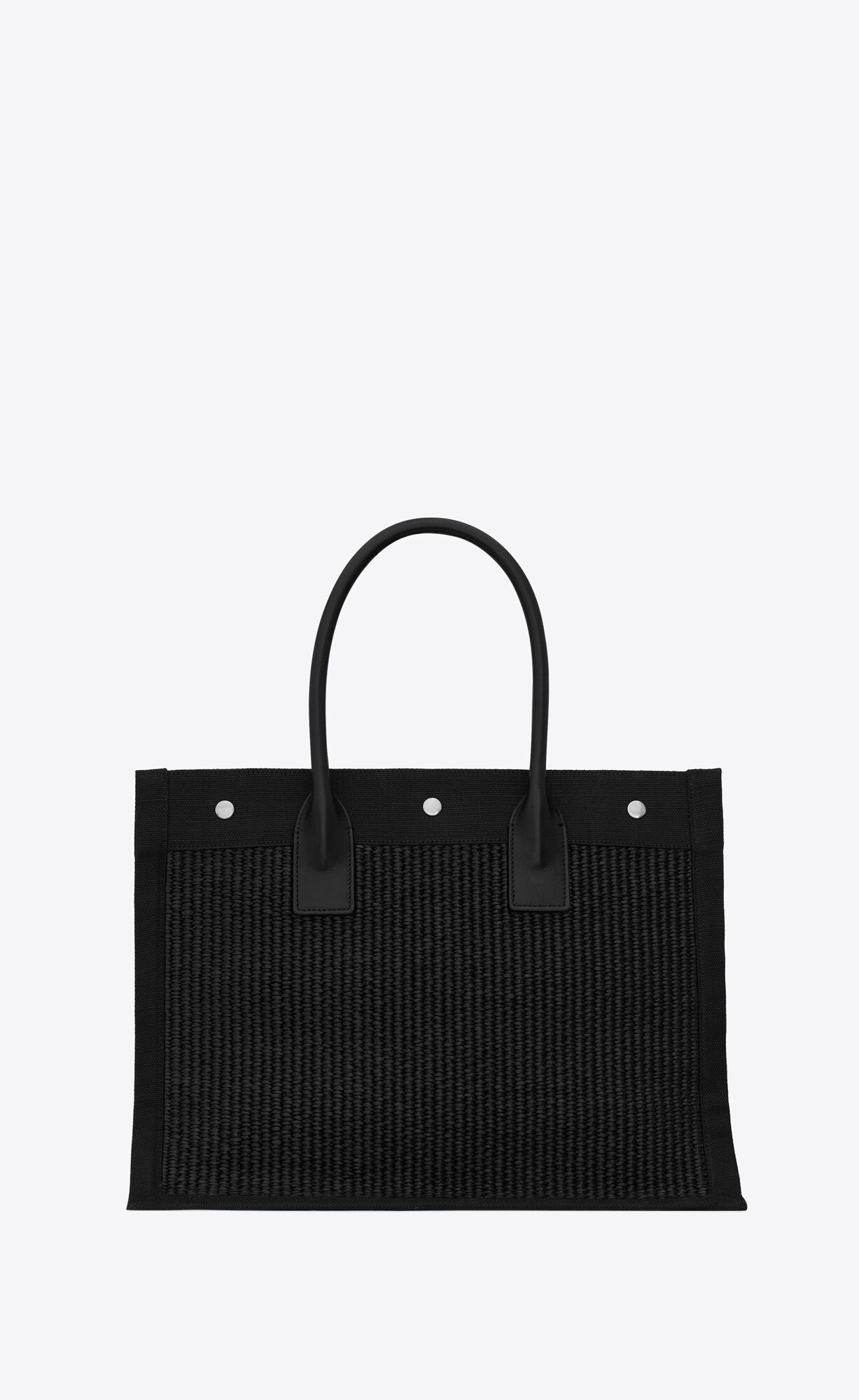 YSL Rive Gauche Small Tote Bag In Raffia And Kozene Čierne | 71954-QRTB