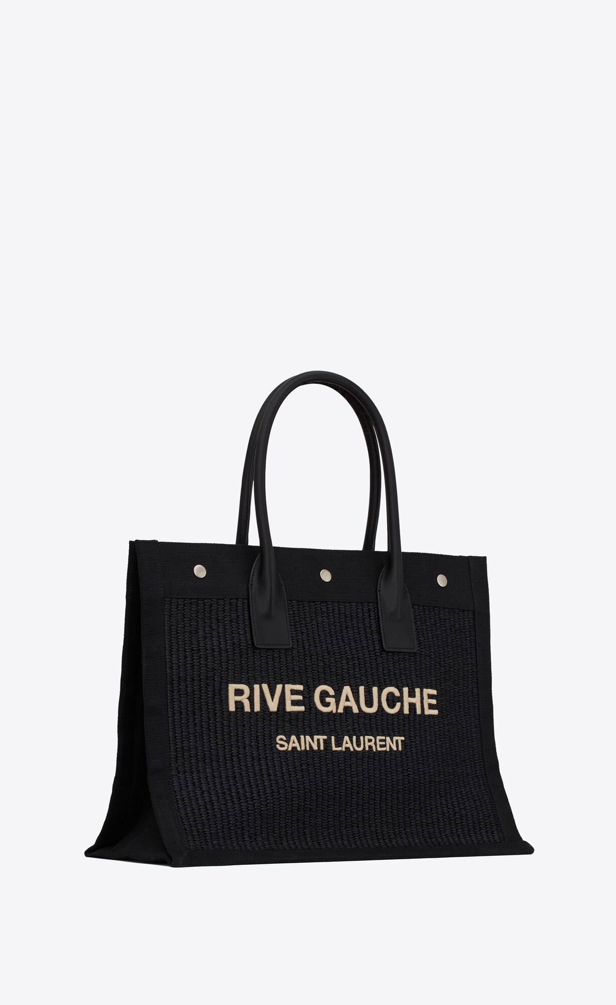 YSL Rive Gauche Small Tote Bag In Raffia And Kozene Čierne | 71954-QRTB