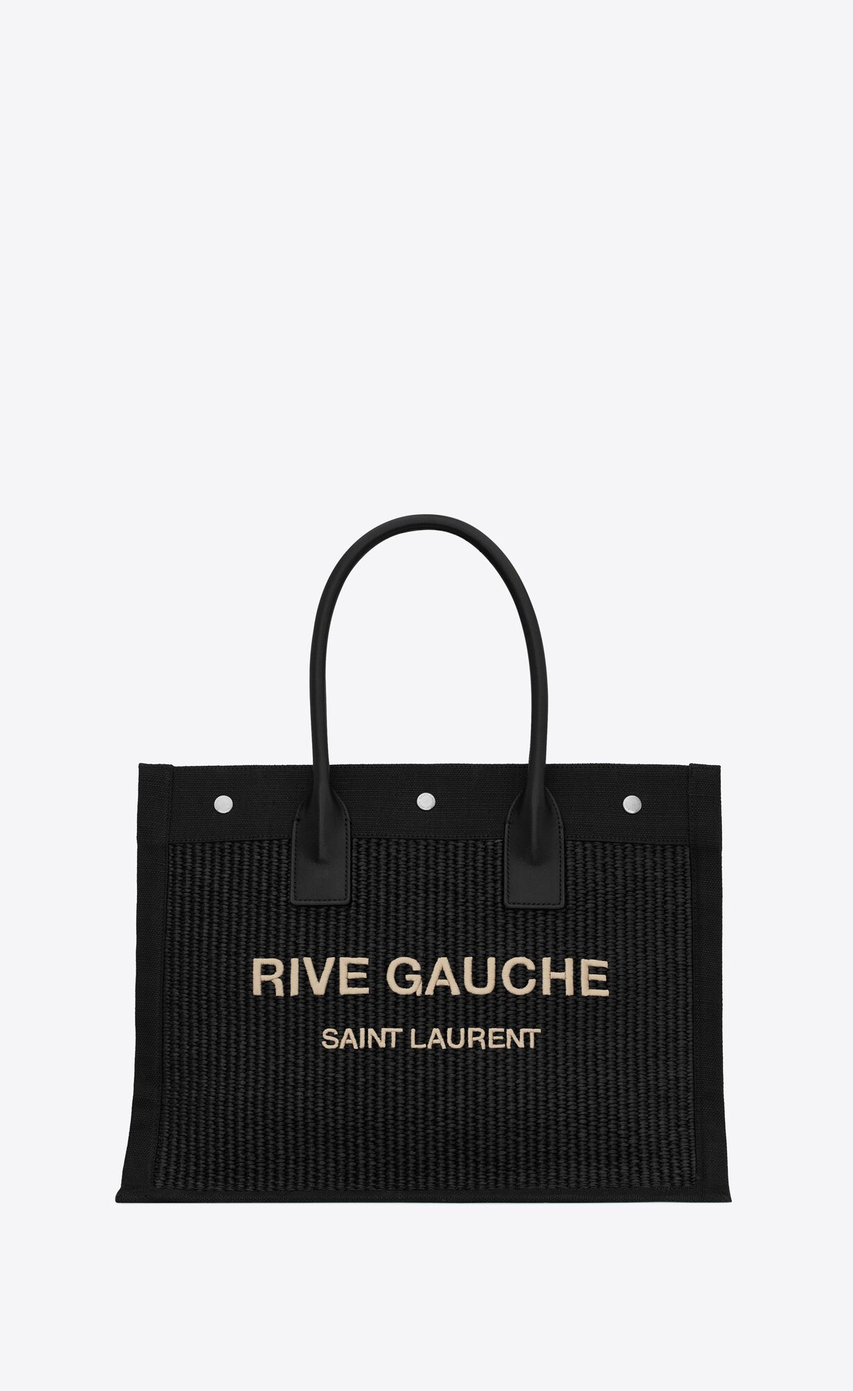 YSL Rive Gauche Small Tote Bag In Raffia And Kozene Čierne | 71954-QRTB