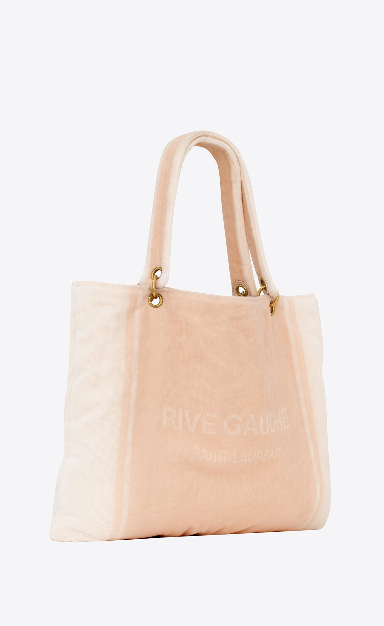 YSL Rive Gauche Towel Tote Bag In Terry Cloth Ruzove Biele | 46879-DHKN