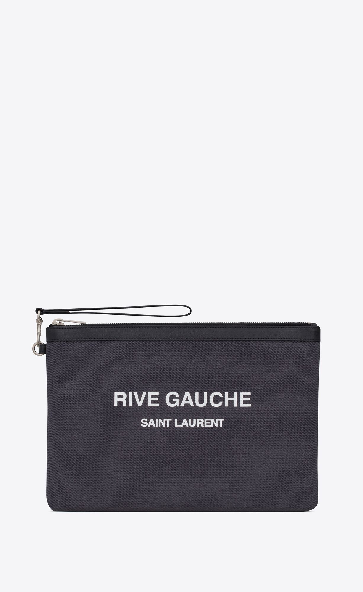 YSL Rive Gauche Zipped Pouch In Platene And Kozene Čierne | 87049-KHVI