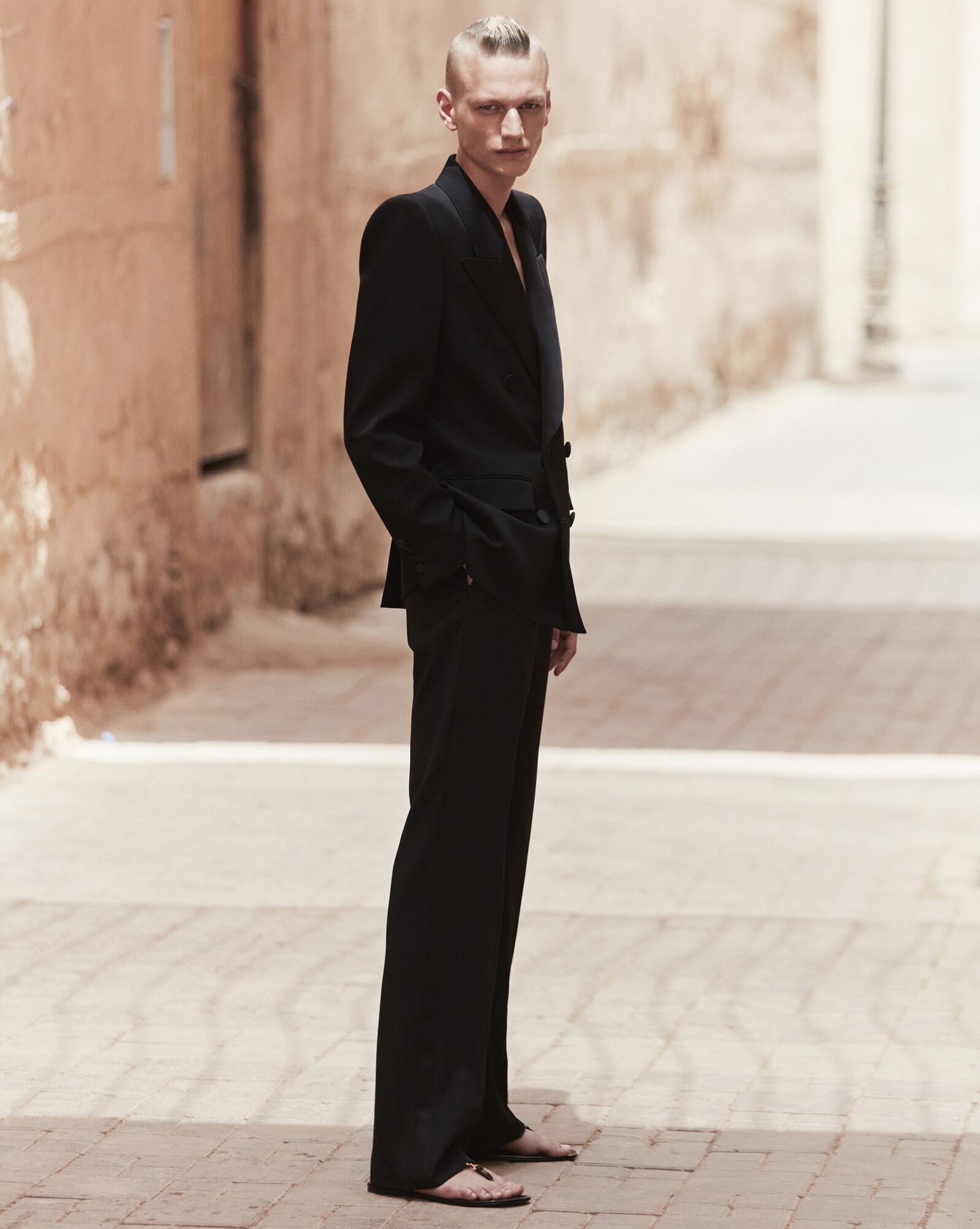 YSL Rovno Tuxedo Pants In Grain De Poudre Čierne | 19708-BESH