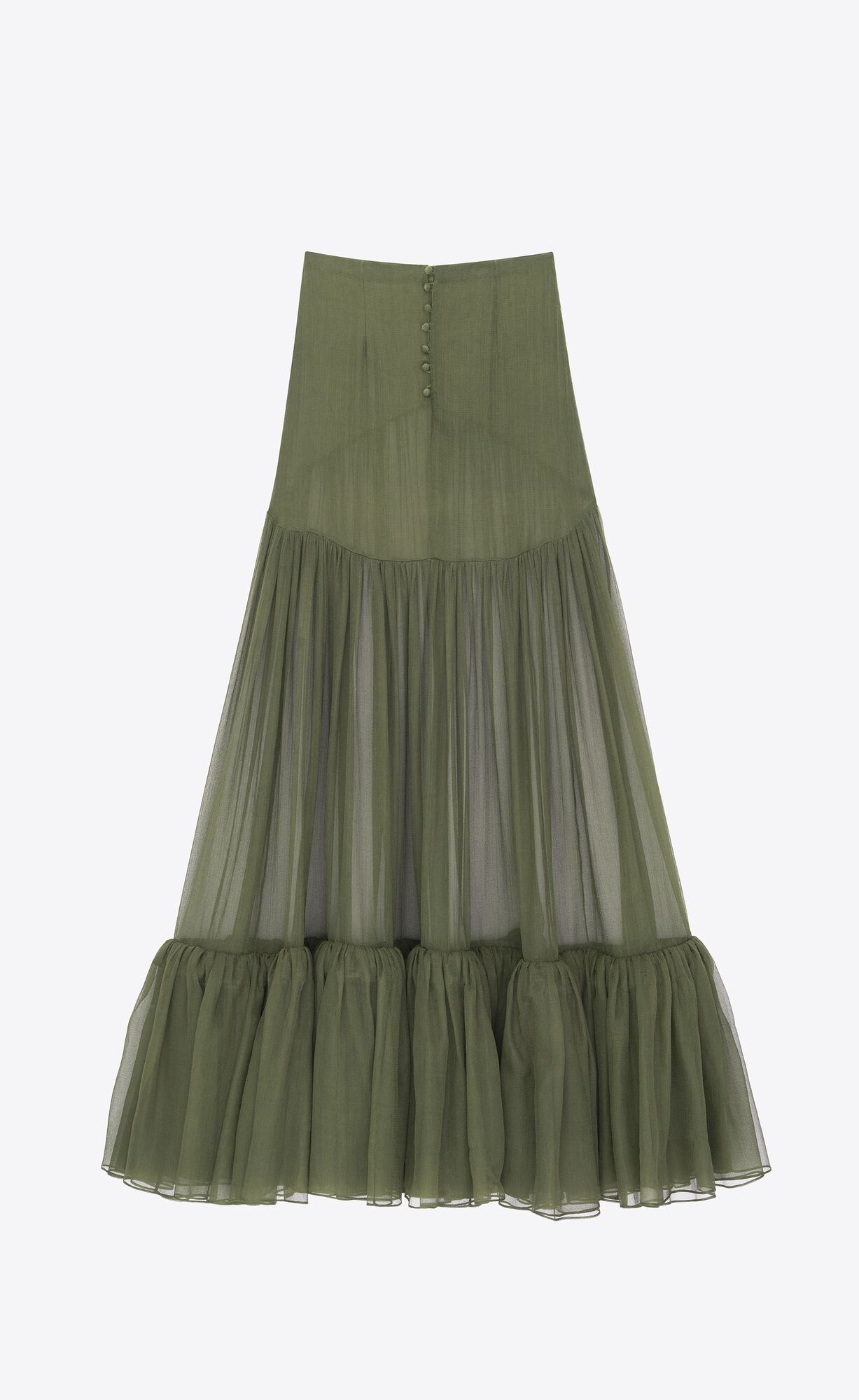 YSL Ruffled Long Skirt In Silk Hnedožltý | 79201-ORYP