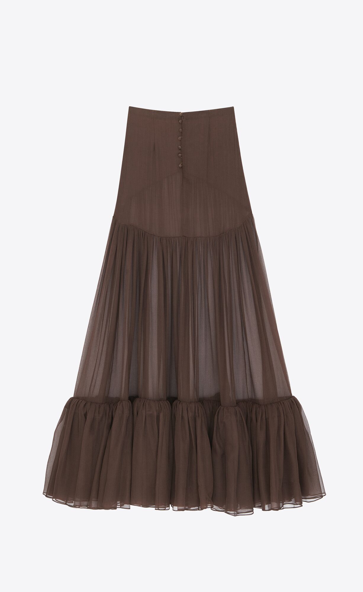 YSL Ruffled Long Skirt In Silk Marron Fonce | 16325-DQEB