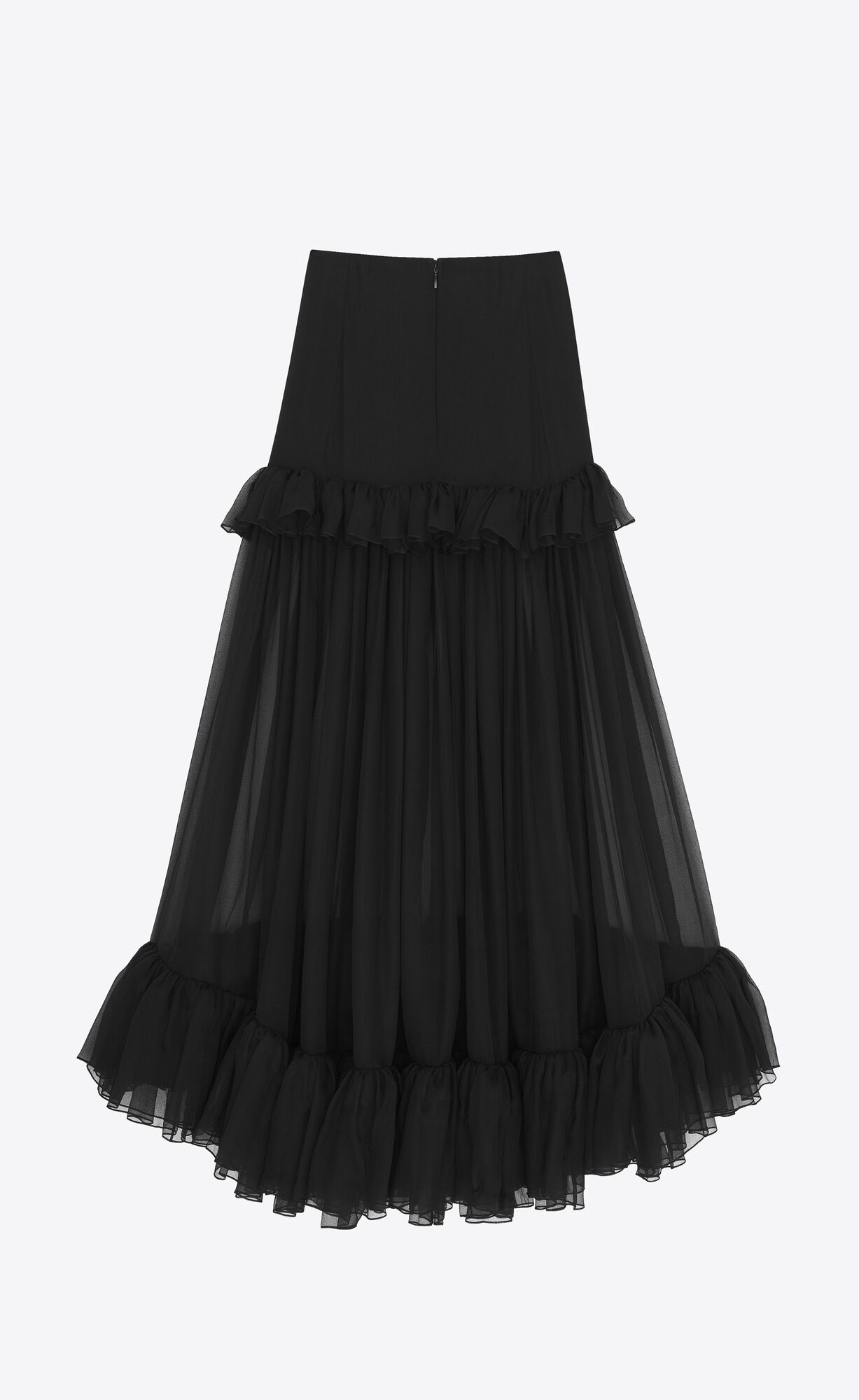 YSL Ruffled Long Skirt In Silk Čierne | 49570-NOFP