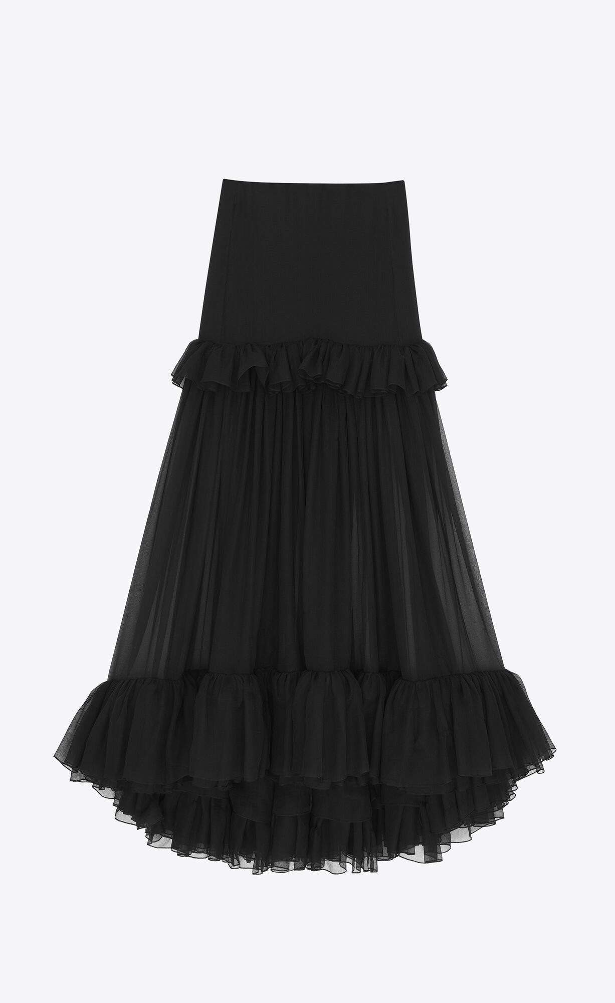 YSL Ruffled Long Skirt In Silk Čierne | 49570-NOFP