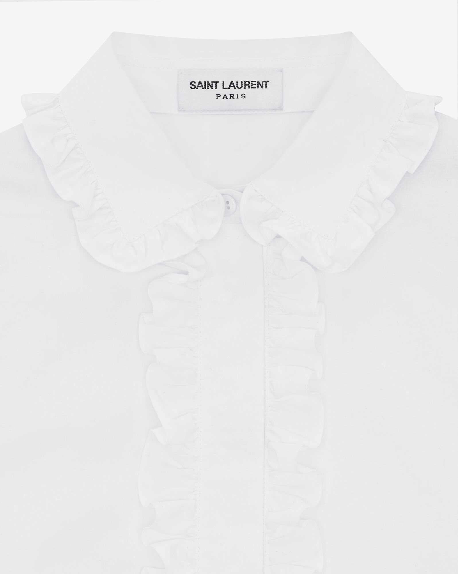 YSL Ruffled Shirt In Bavlnene Poplin Blanc | 38294-KPOS