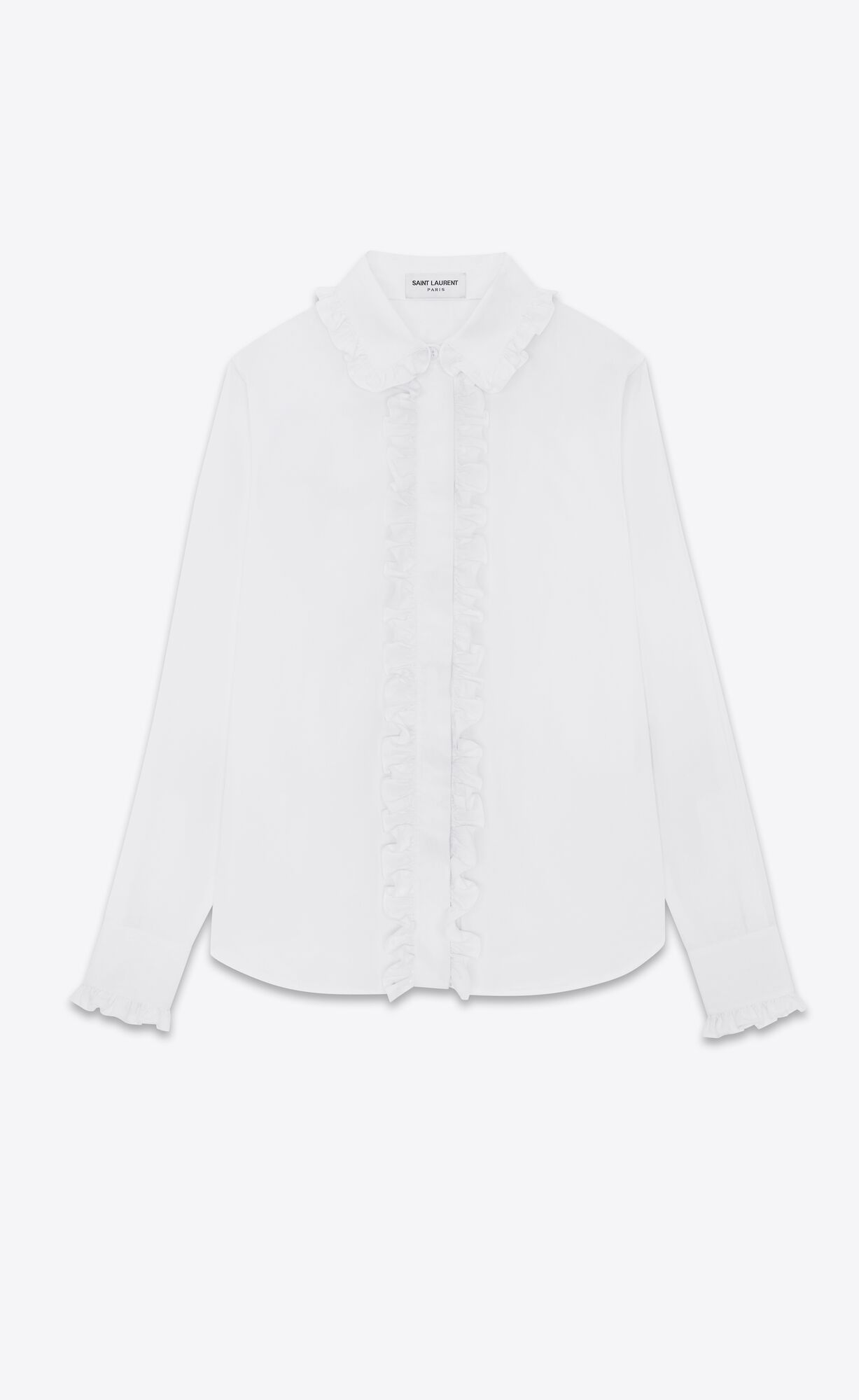 YSL Ruffled Shirt In Bavlnene Poplin Blanc | 38294-KPOS