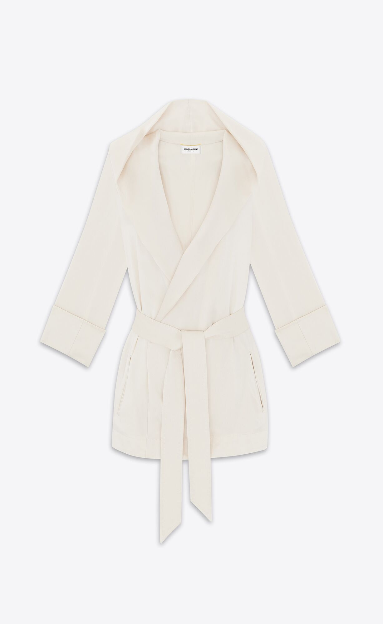 YSL S Kapucňou Jacket In Crepe Satin Craie | 28130-QZFP