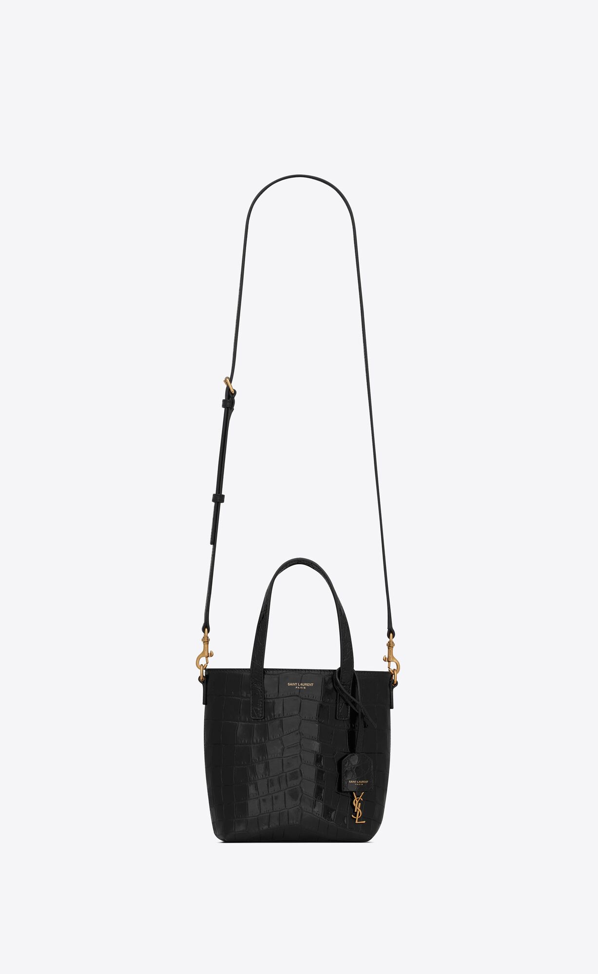 YSL Saint Laurent Paris Mini Toy Shopping In Crocodile-embossed Kozene Noir | 41268-MUJF