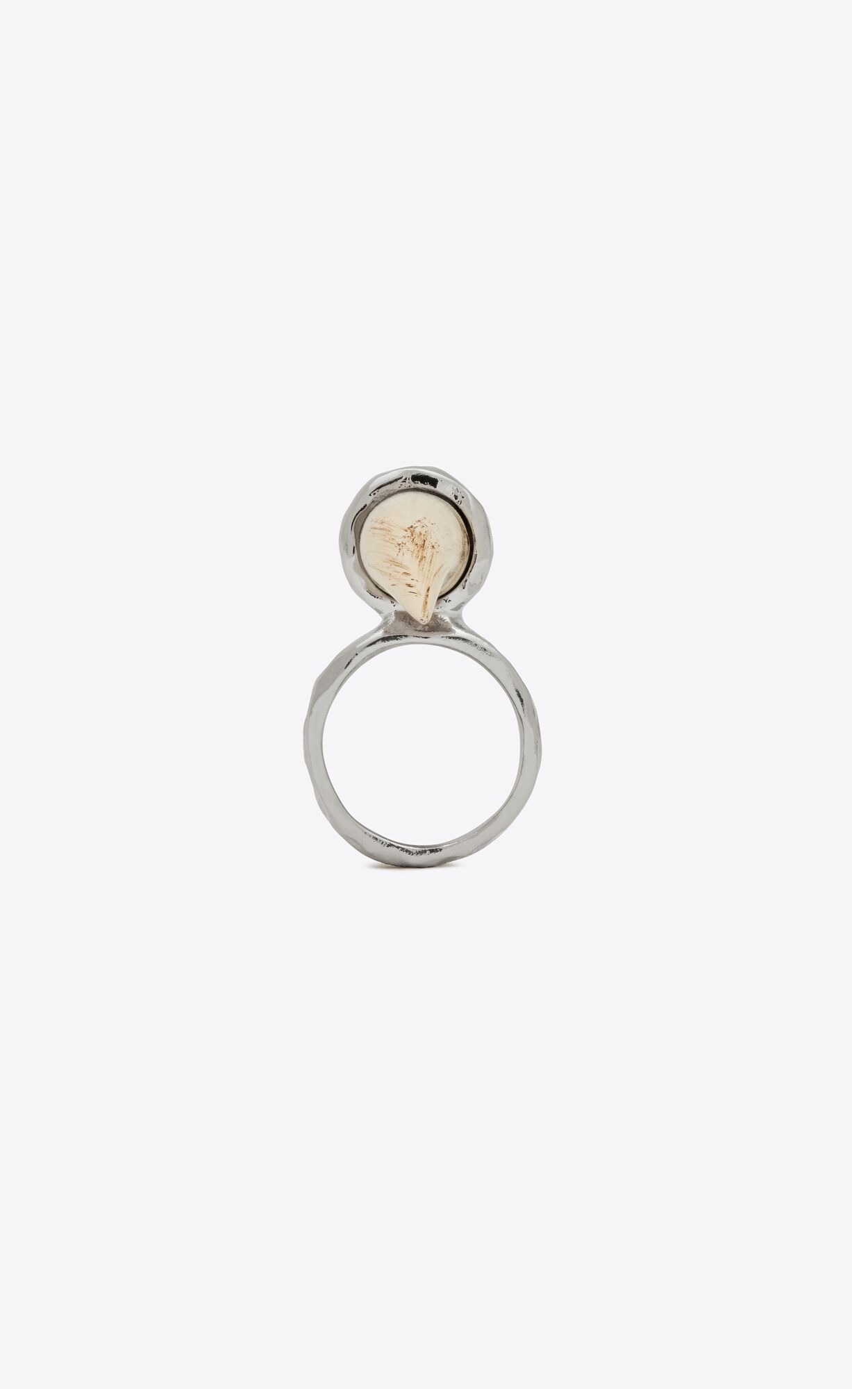 YSL Sharp Horn Ring In Metal And Resin Strieborne Biele | 72645-AFXZ