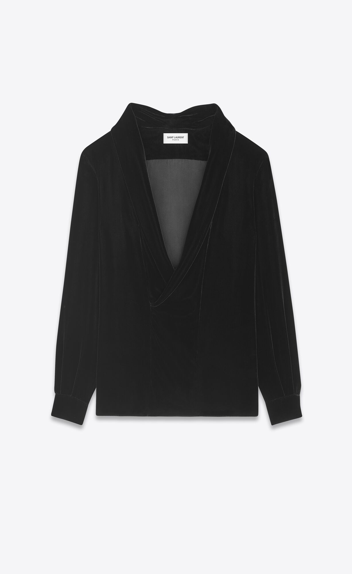 YSL Shawl-collar Blouse In Velvet Noir | 85426-JOZD