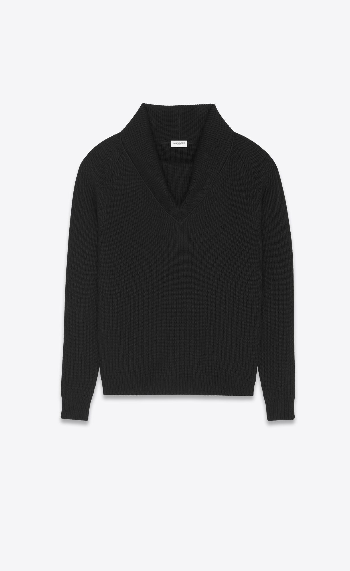 YSL Shawl-neck Svetrove Saty In Rib-knit Vlna Noir | 36197-FQTX