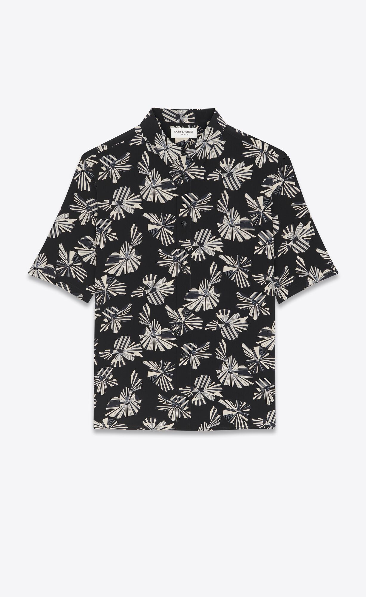 YSL Shirt In Origami Print Silk Noir Craie Gris | 62475-XPKE