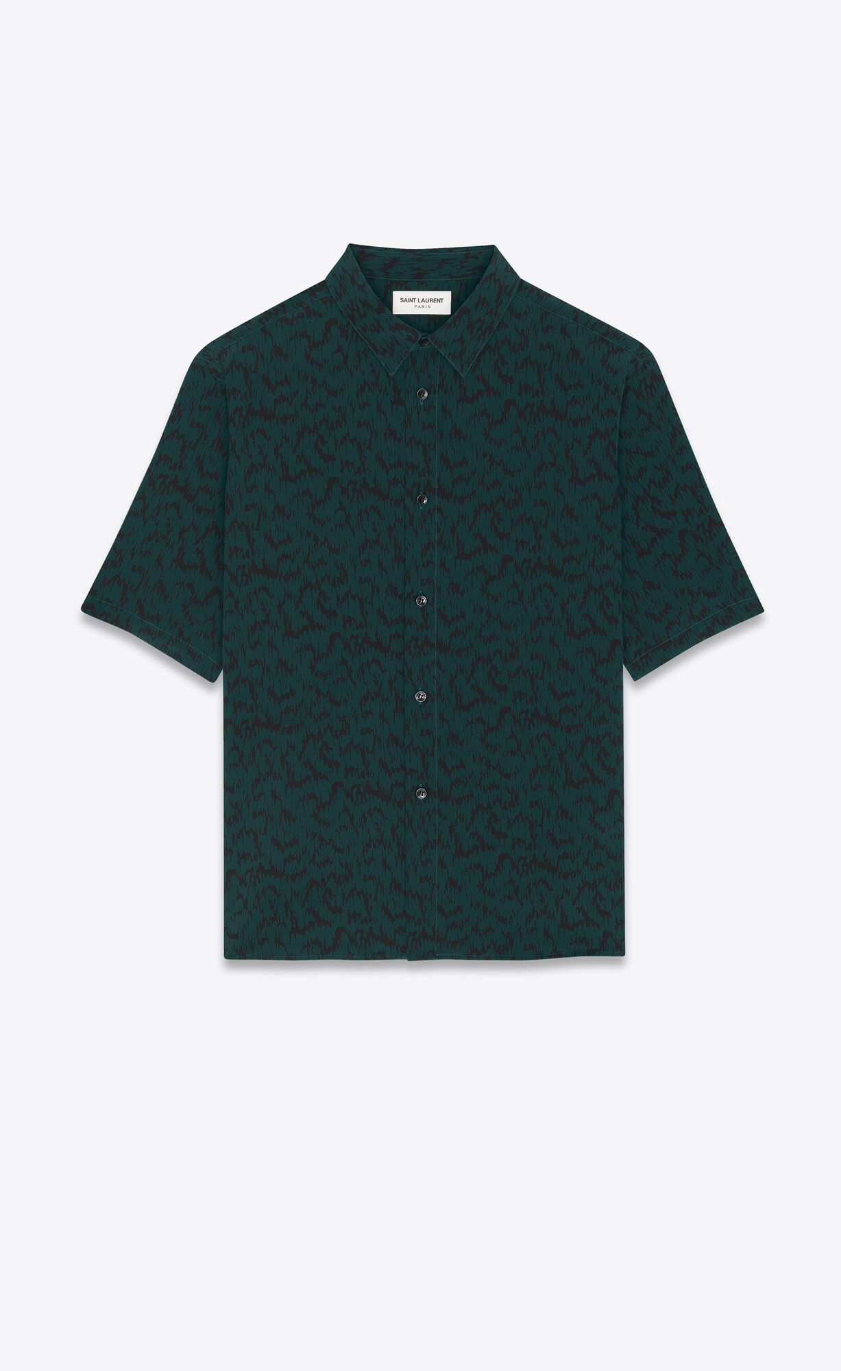 YSL Shirt In Printed Crepe De Chine Vert Noir | 65370-SEXI