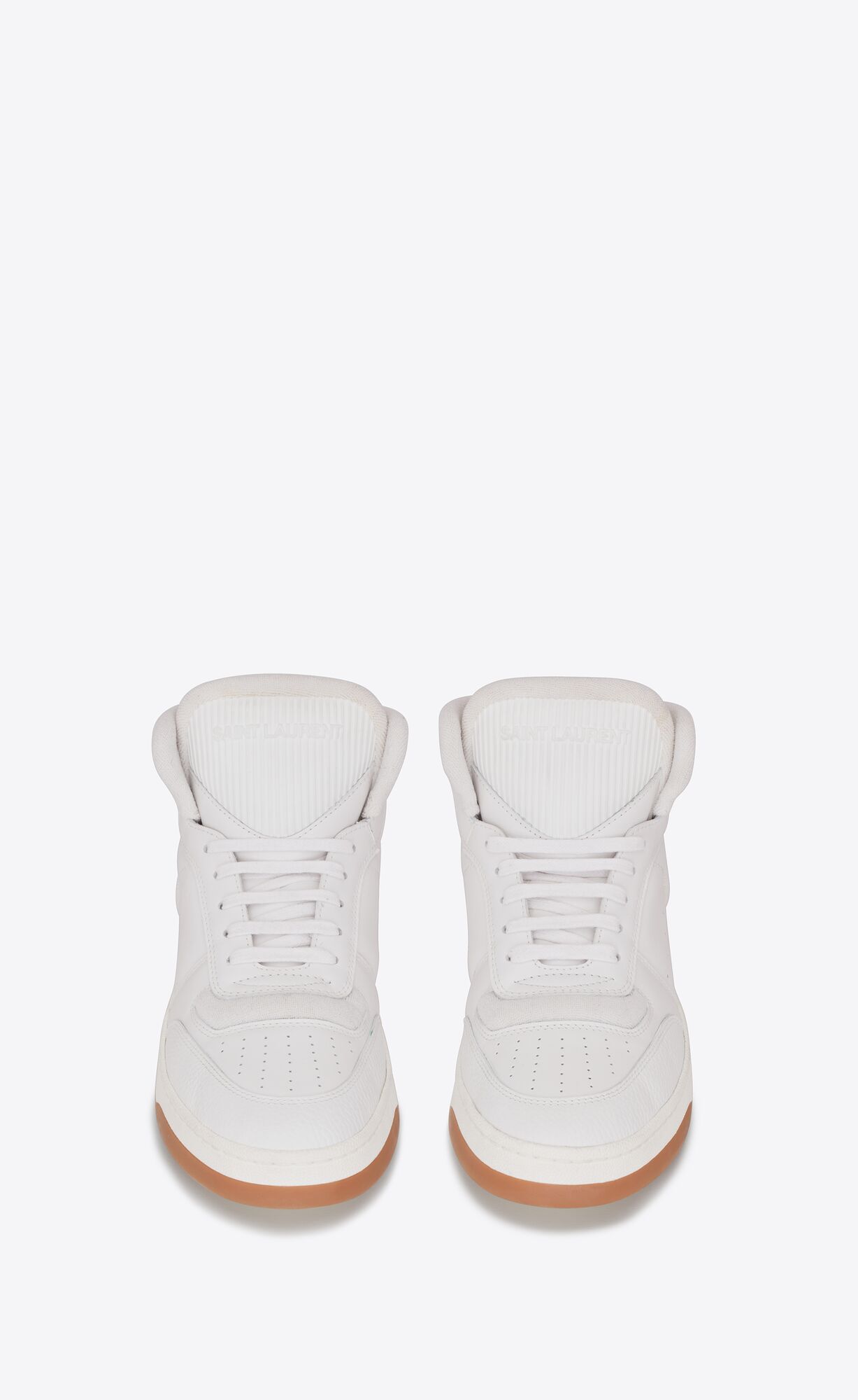 YSL Sl/80 Stredne-top Sneakers In Smooth And Grained Kozene Biele | 09258-PHBV