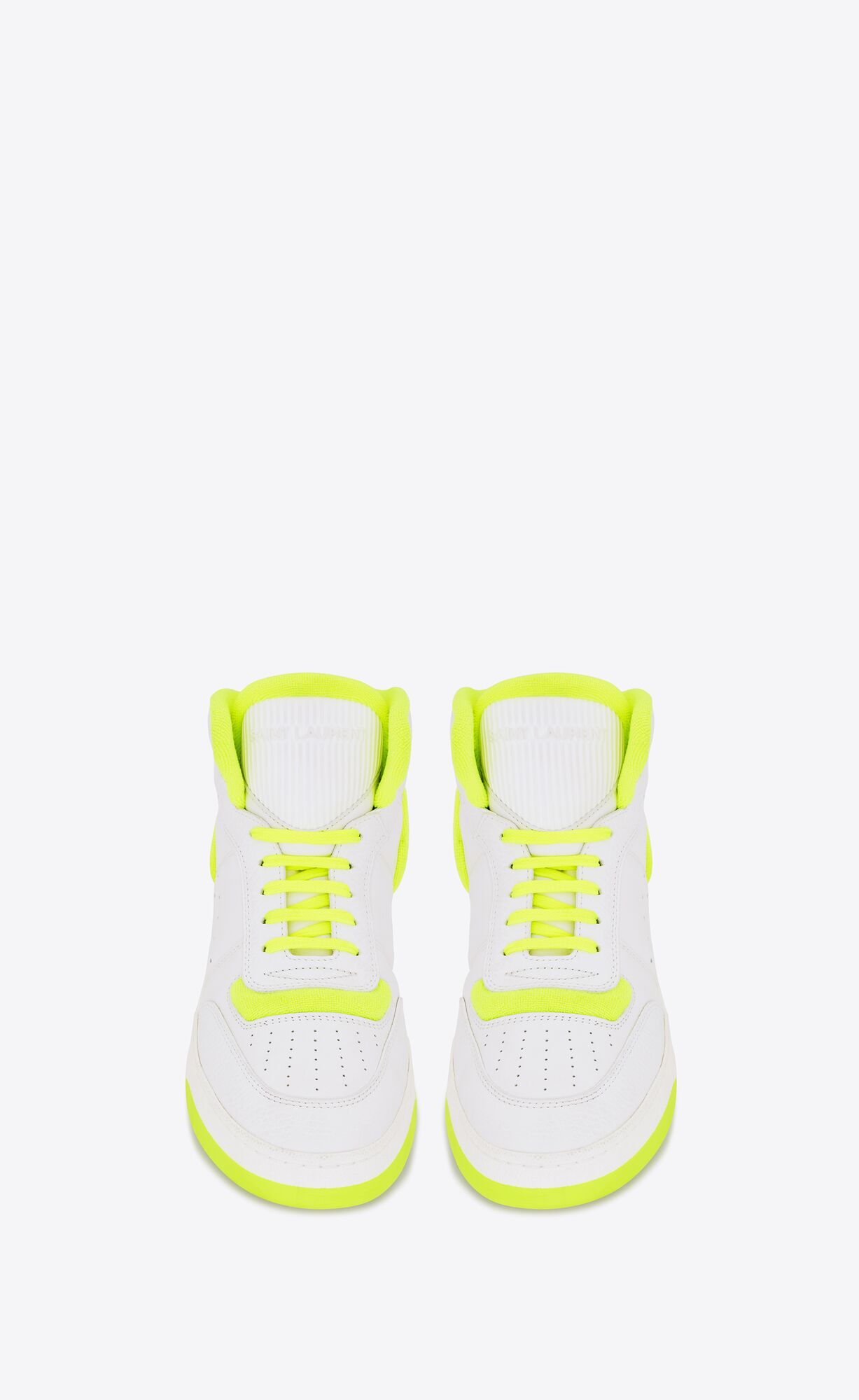 YSL Sl/80 Stredne-top Sneakers In Smooth And Grained Kozene Blanc Optique Et Jaune Fluo | 32410-CPZS