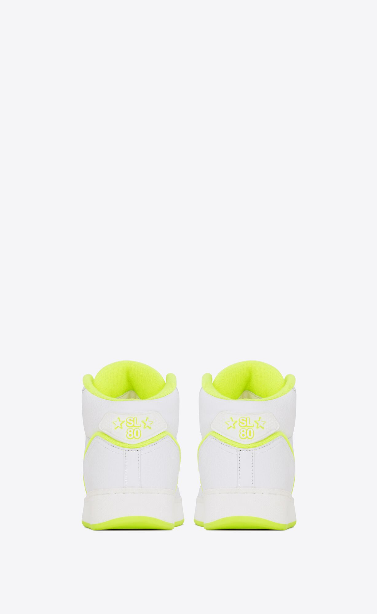 YSL Sl/80 Stredne-top Sneakers In Smooth And Grained Kozene Blanc Optique Et Jaune Fluo | 32410-CPZS