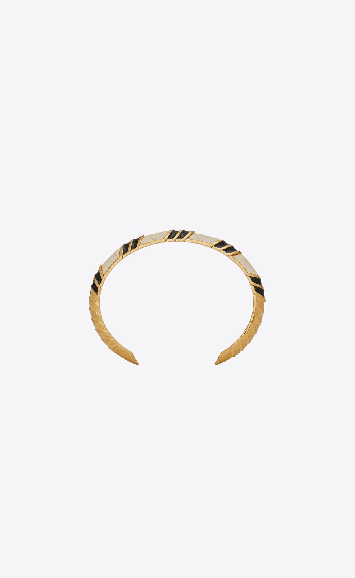 YSL Snake Textured Cuff Bracelet In Metal, Kozene And Enamel Zlate Krém Čierne | 98570-ISWF