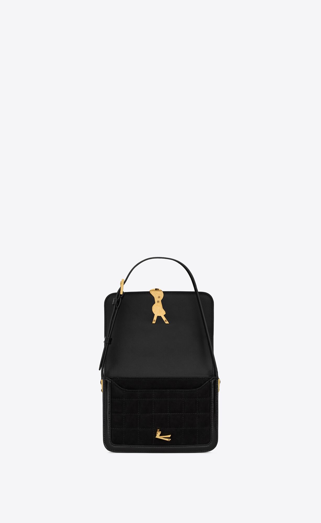 YSL Solferino Small Satchel In Prešívané Nubuck Semisove Čierne | 36041-JNHM