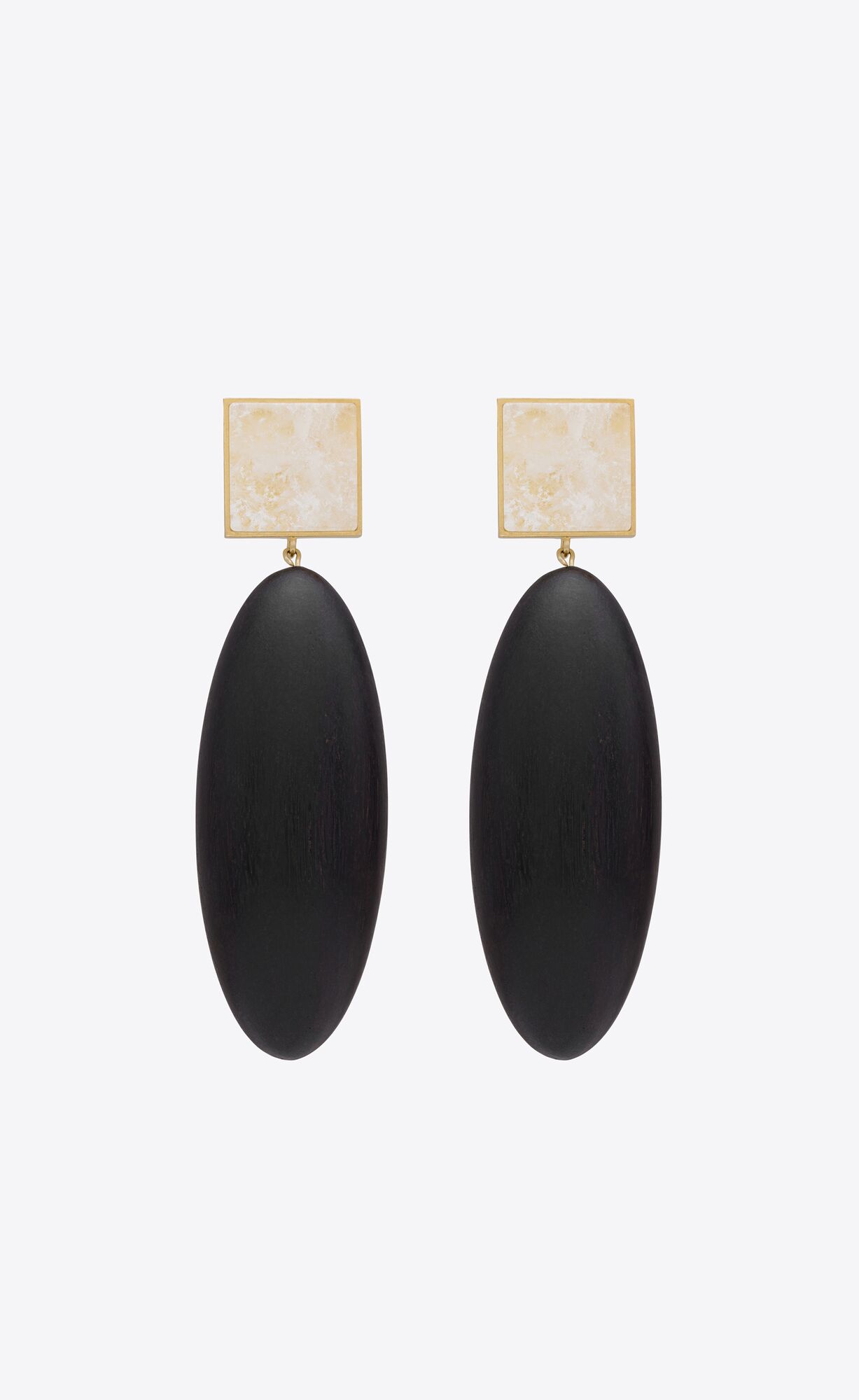 YSL Square Earrings In Bamboo And Metal Čierne Biele Zlate | 08346-RDKX