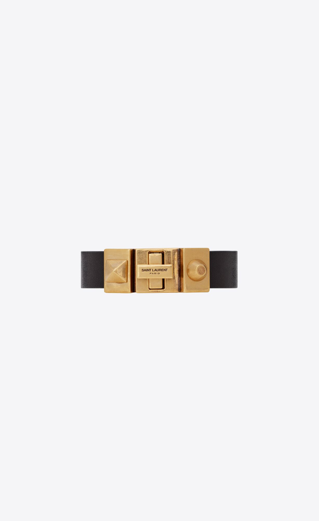 YSL Studded Closure Bracelet In Vegetable-tanned Kozene And Metal Čierne Svetlo Hnede | 72091-NIBJ