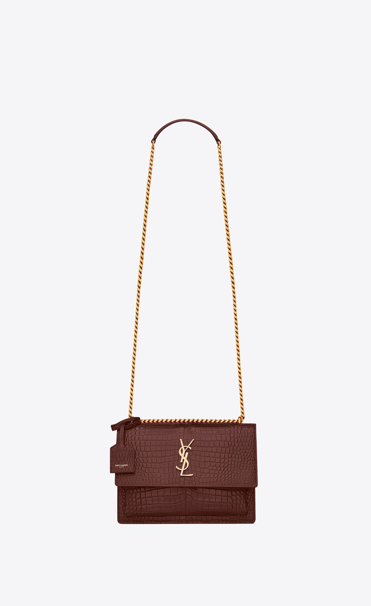 YSL Sunset Medium Chain Bag In Crocodile-embossed Shiny Kozene Červené | 67391-UEMB