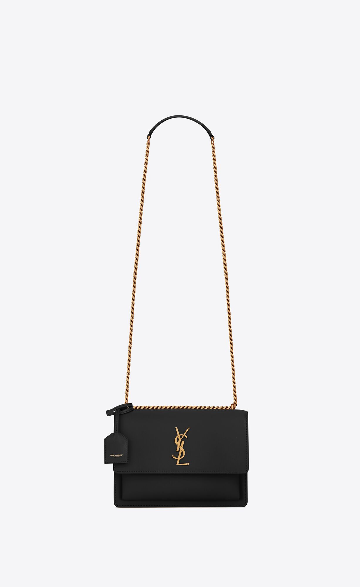 YSL Sunset Medium Chain Bag In Smooth Kozene Noir | 29680-DQYL