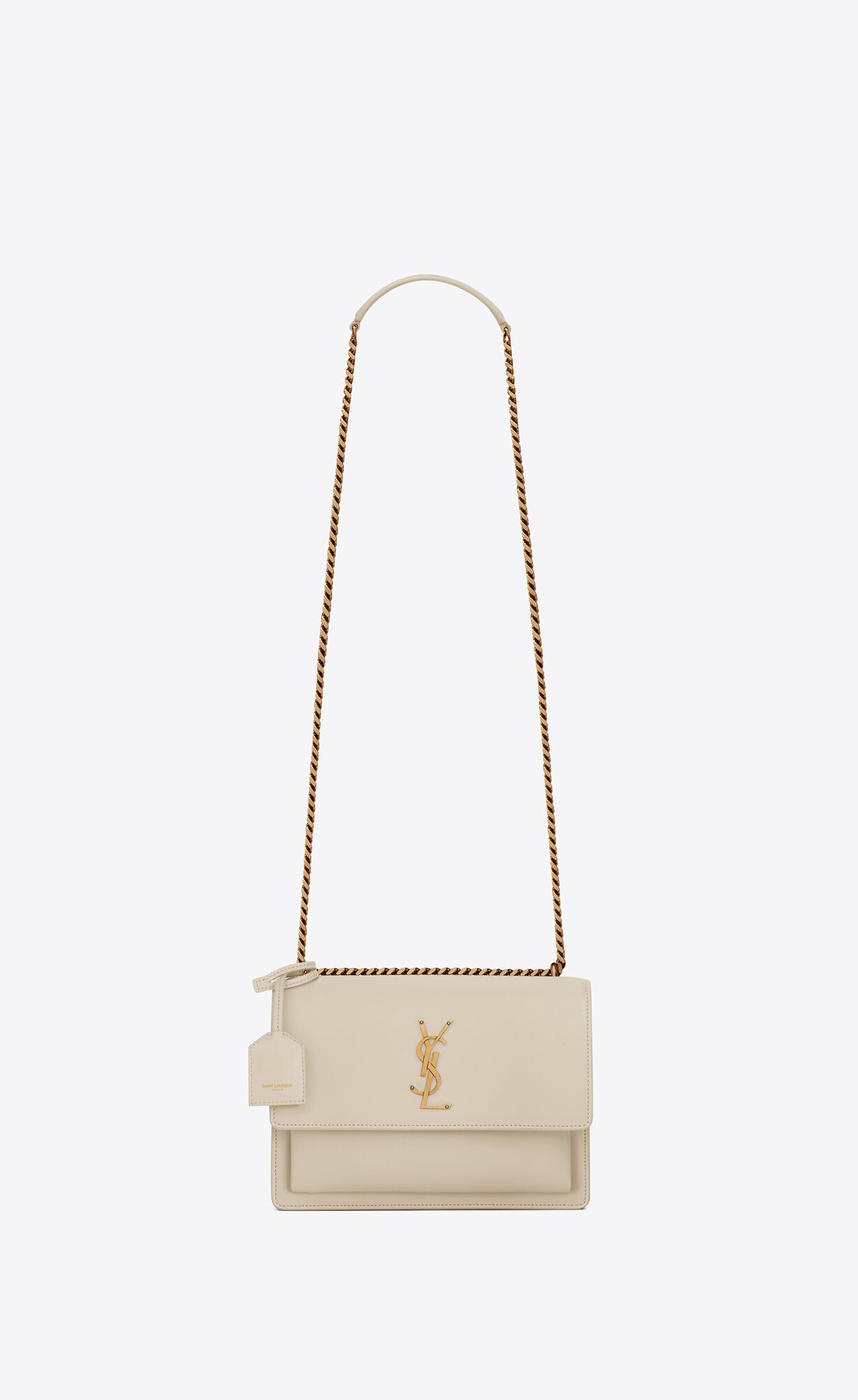 YSL Sunset Medium Chain Bag In Smooth Kozene Blanc Vintage | 64512-OCVL