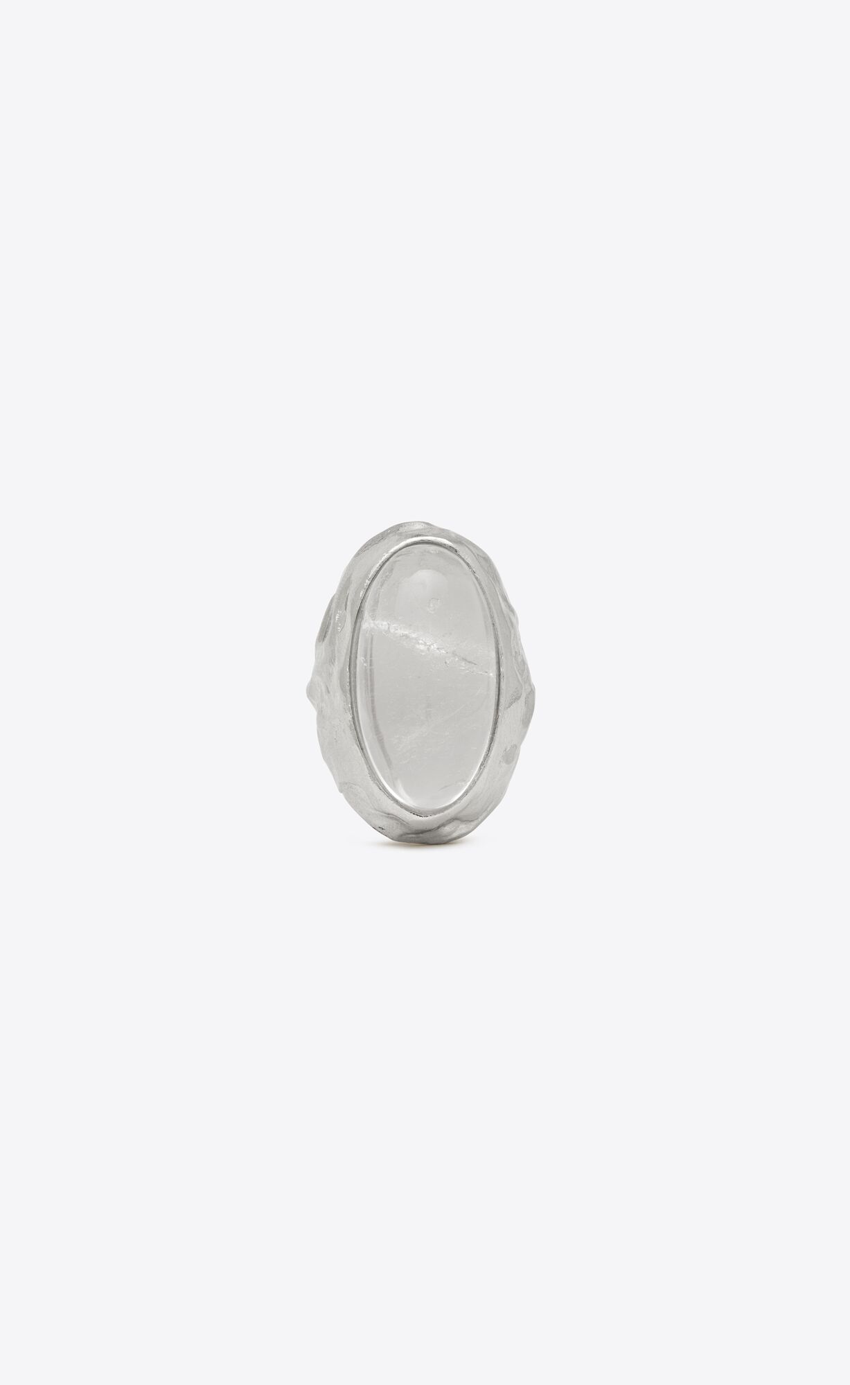 YSL Textured Oval Cabochon Ring In Metal And Rock Crystal Strieborne | 48216-NHVS