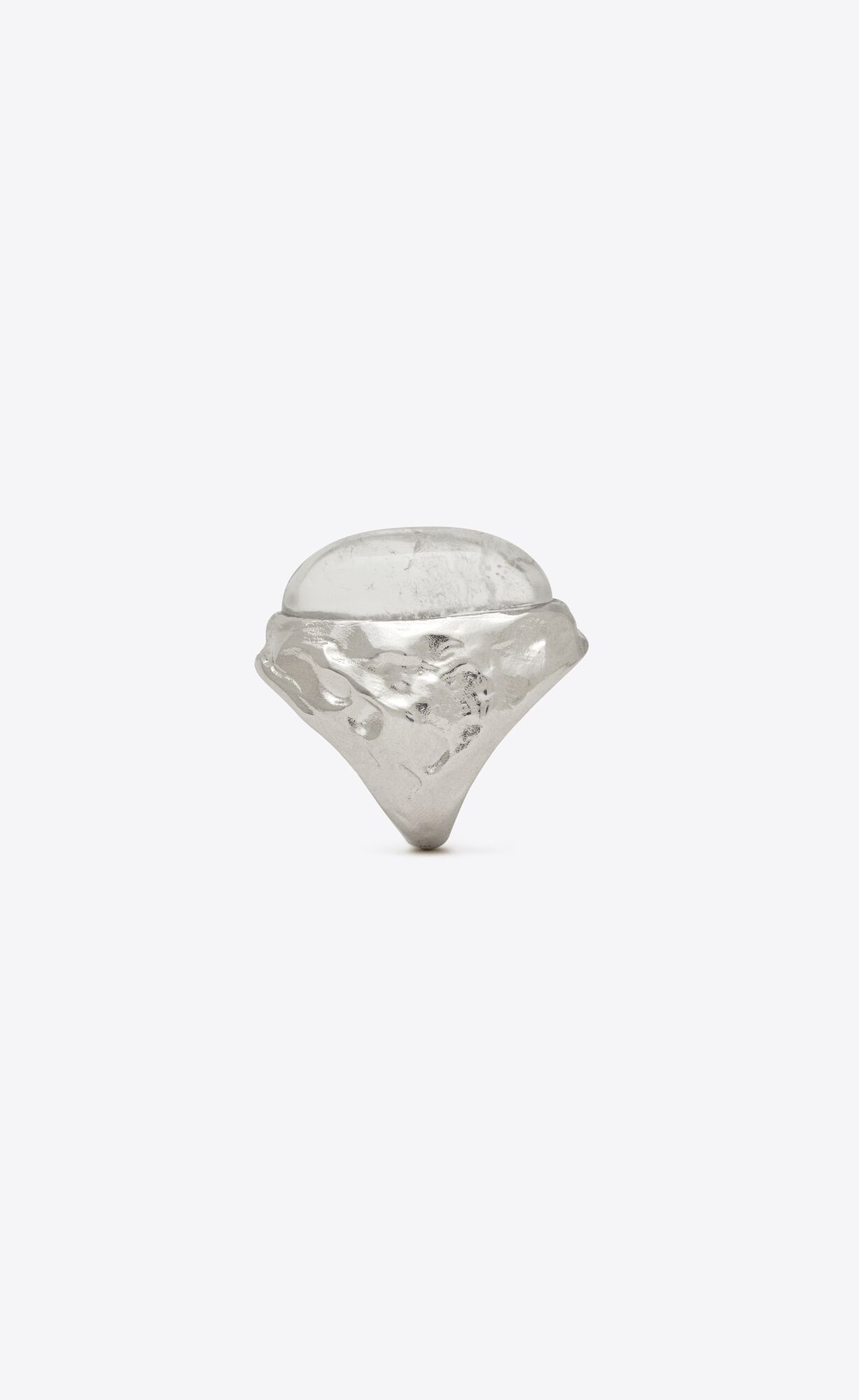 YSL Textured Oval Cabochon Ring In Metal And Rock Crystal Strieborne | 48216-NHVS