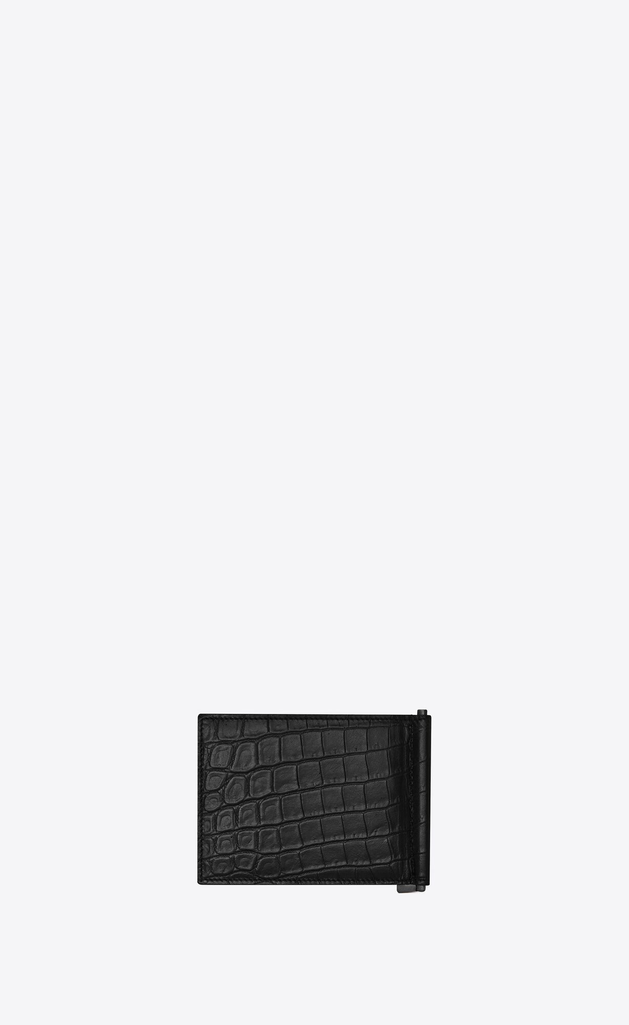 YSL Tiny Cassandre Bill Clip Wallet In Crocodile-embossed Kozene Čierne | 38059-WLSF