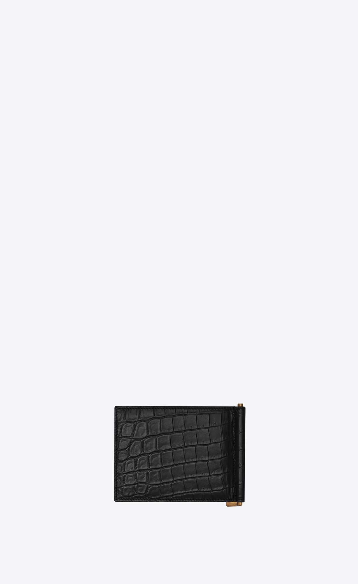 YSL Tiny Cassandre Bill Clip Wallet In Crocodile-embossed Matte Kozene Čierne | 50132-XSDF