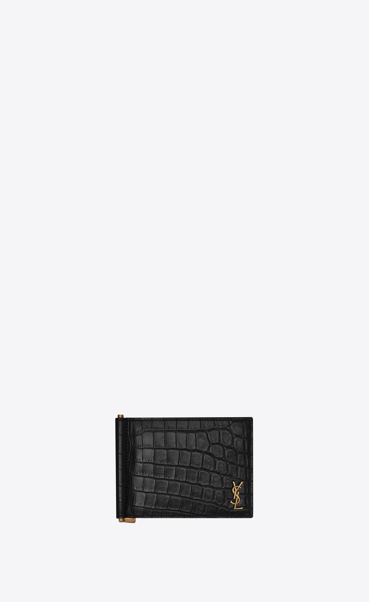 YSL Tiny Cassandre Bill Clip Wallet In Crocodile-embossed Matte Kozene Čierne | 50132-XSDF