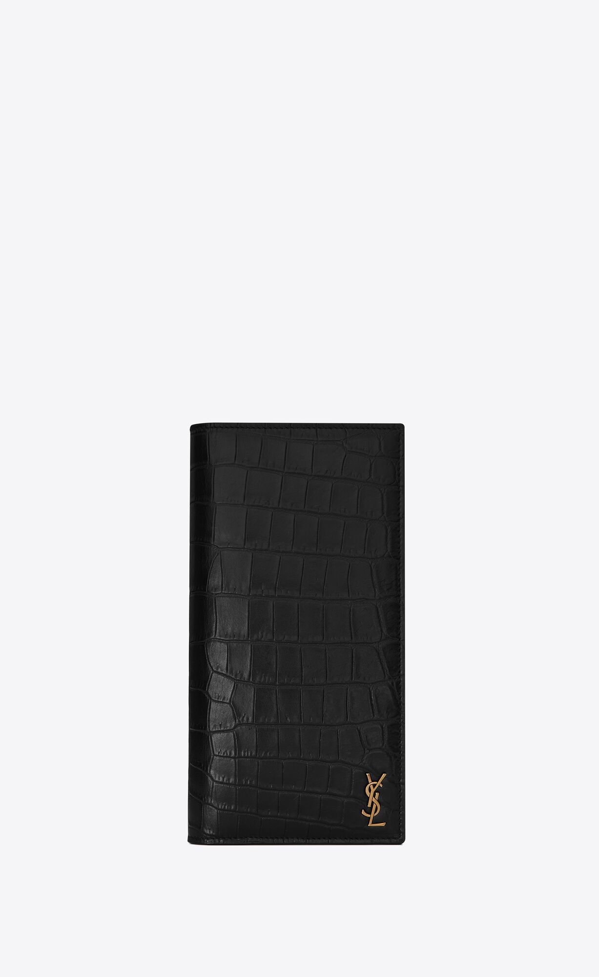 YSL Tiny Cassandre Continental Wallet In Crocodile-embossed Matte Kozene Čierne | 76529-RBNJ